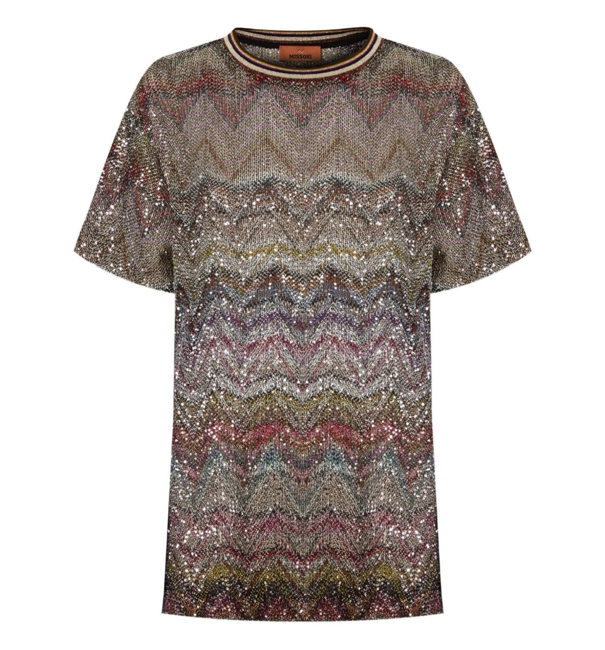 Short Sleeve T-shirt With Zigzag And Sequins - Multicoloured