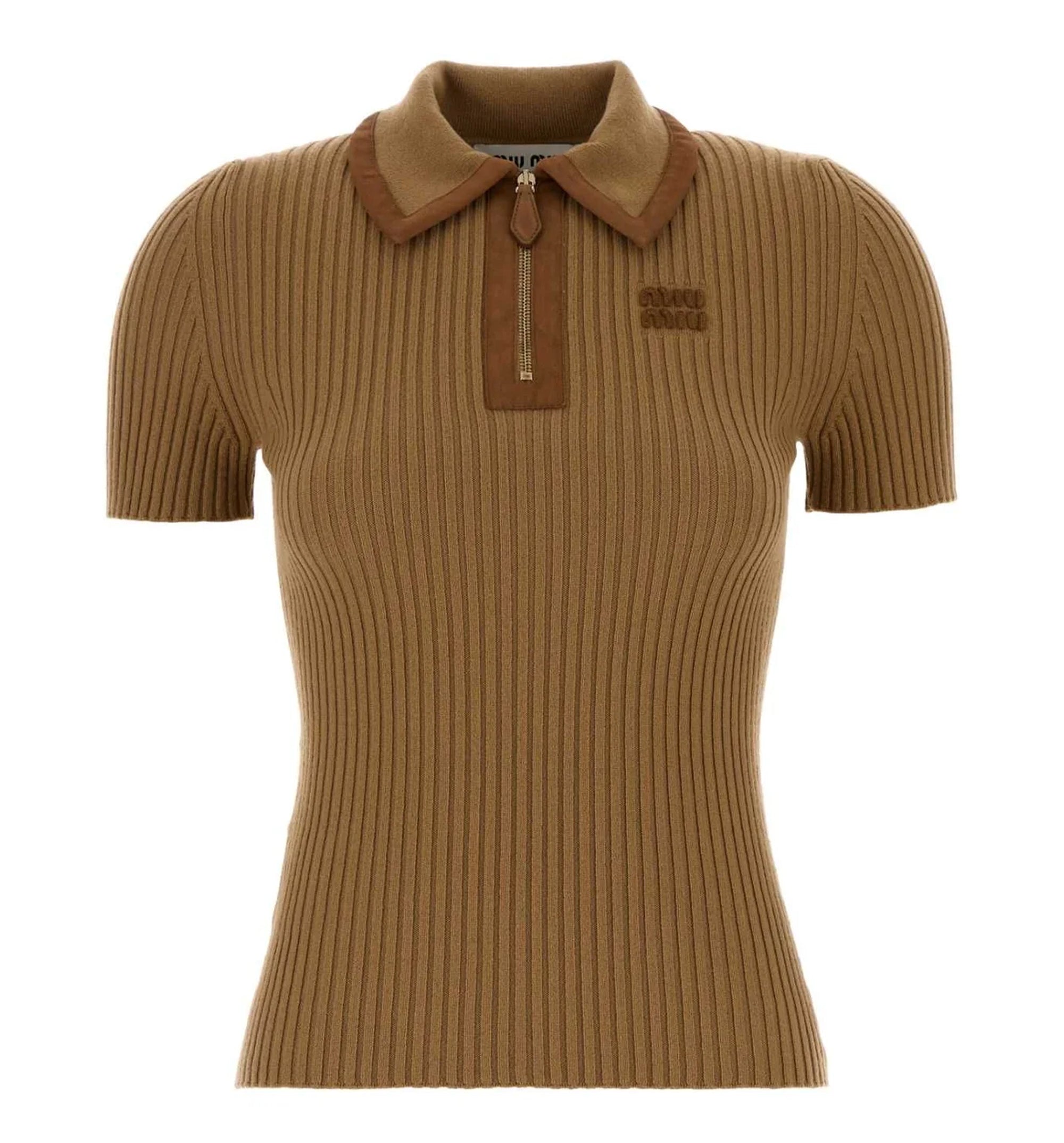 Ribbed Knit Cashmere Polo Sweater