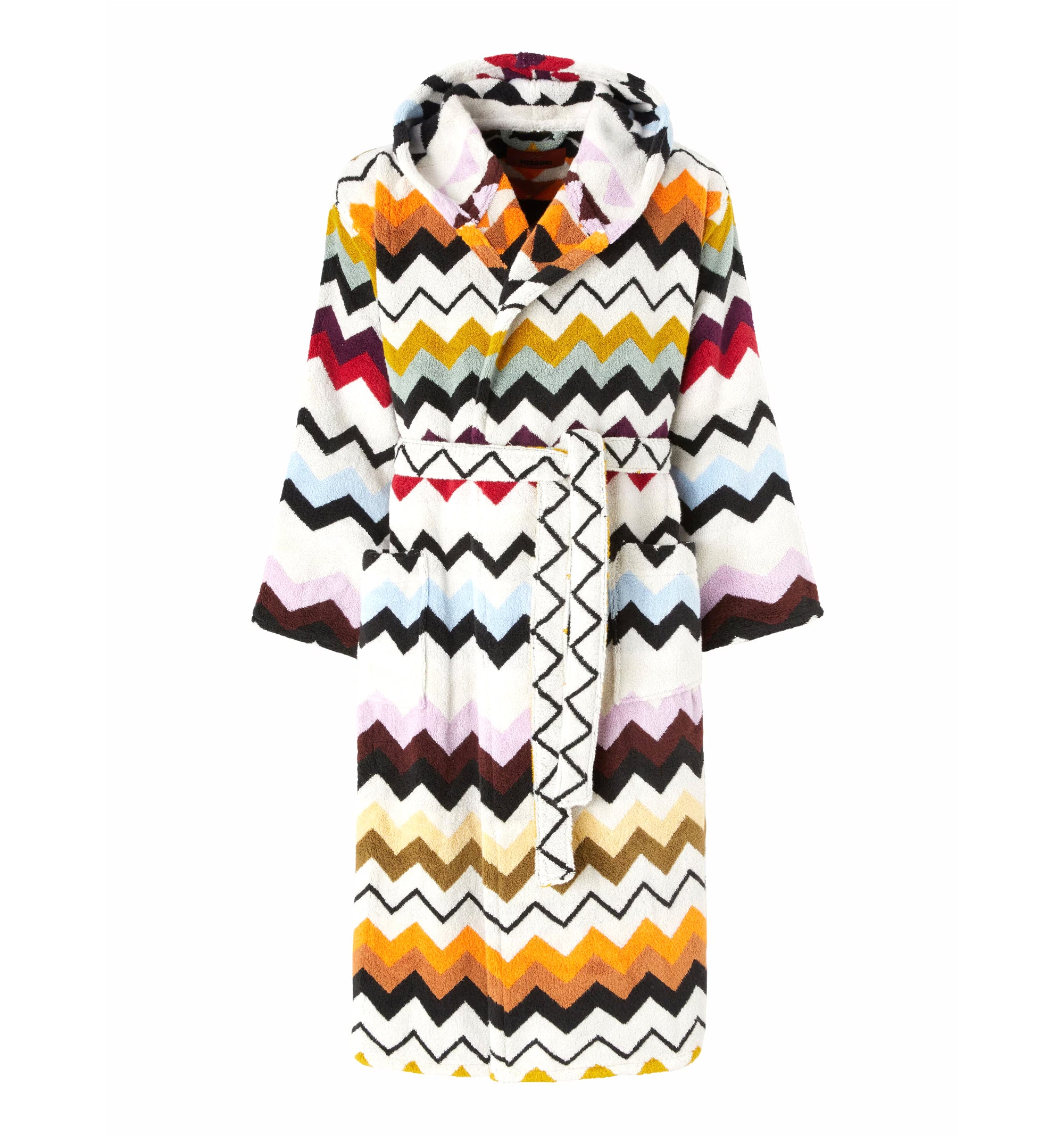 Murrina Hooded Bathrobe In Cotton Terry With Zig Zag Pattern - Multicolour