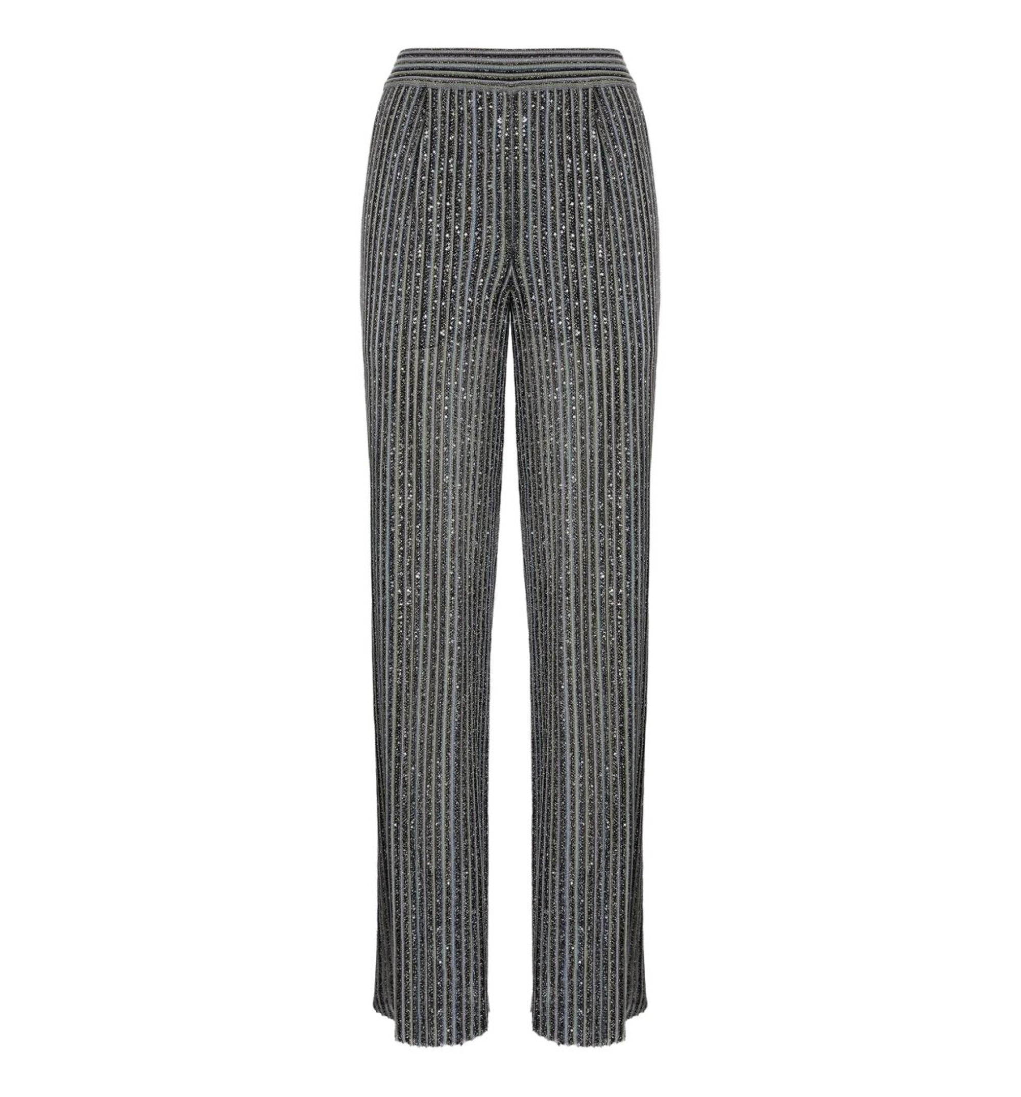 Long Trousers With Elastic Waist And Sequins - Silver / Grey