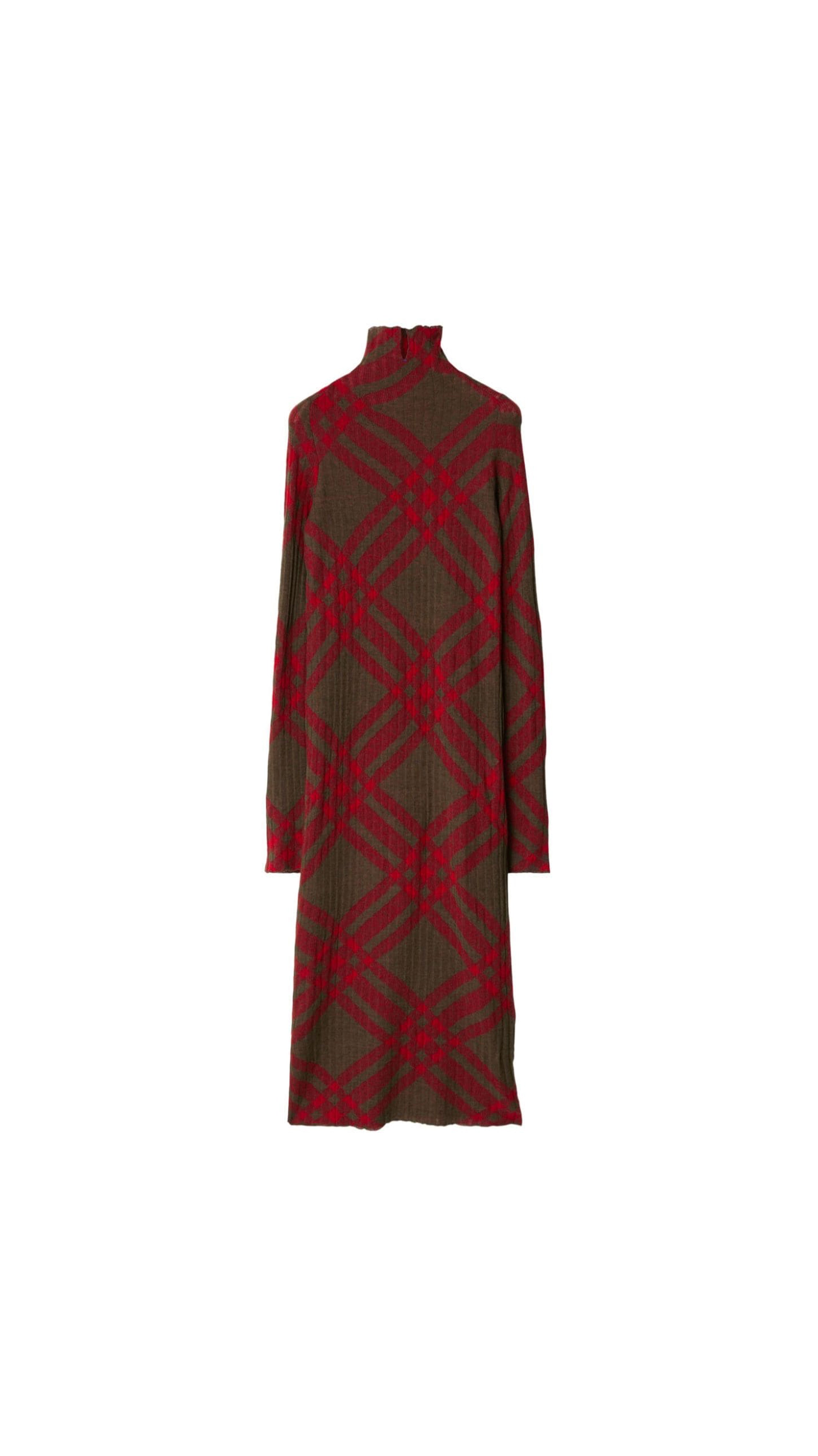 Checked Shift Dress - Brown / Red