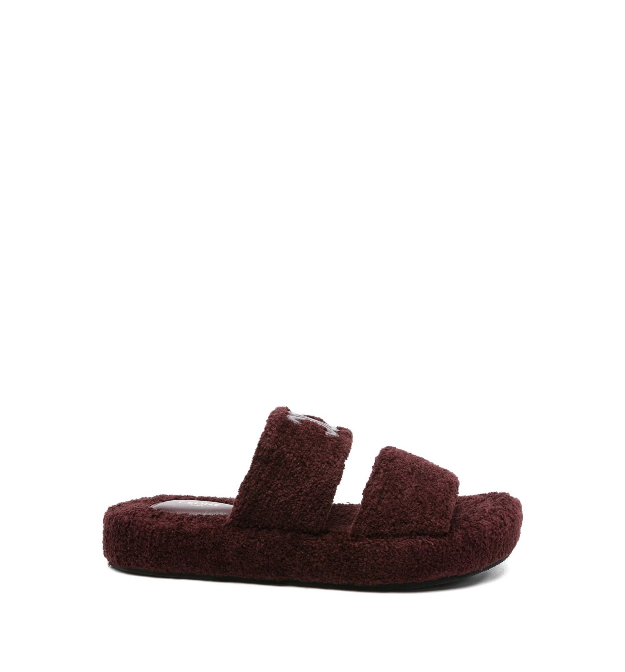 Celine Slides Triomphe in Sponge Fabric - Dark Burgundy