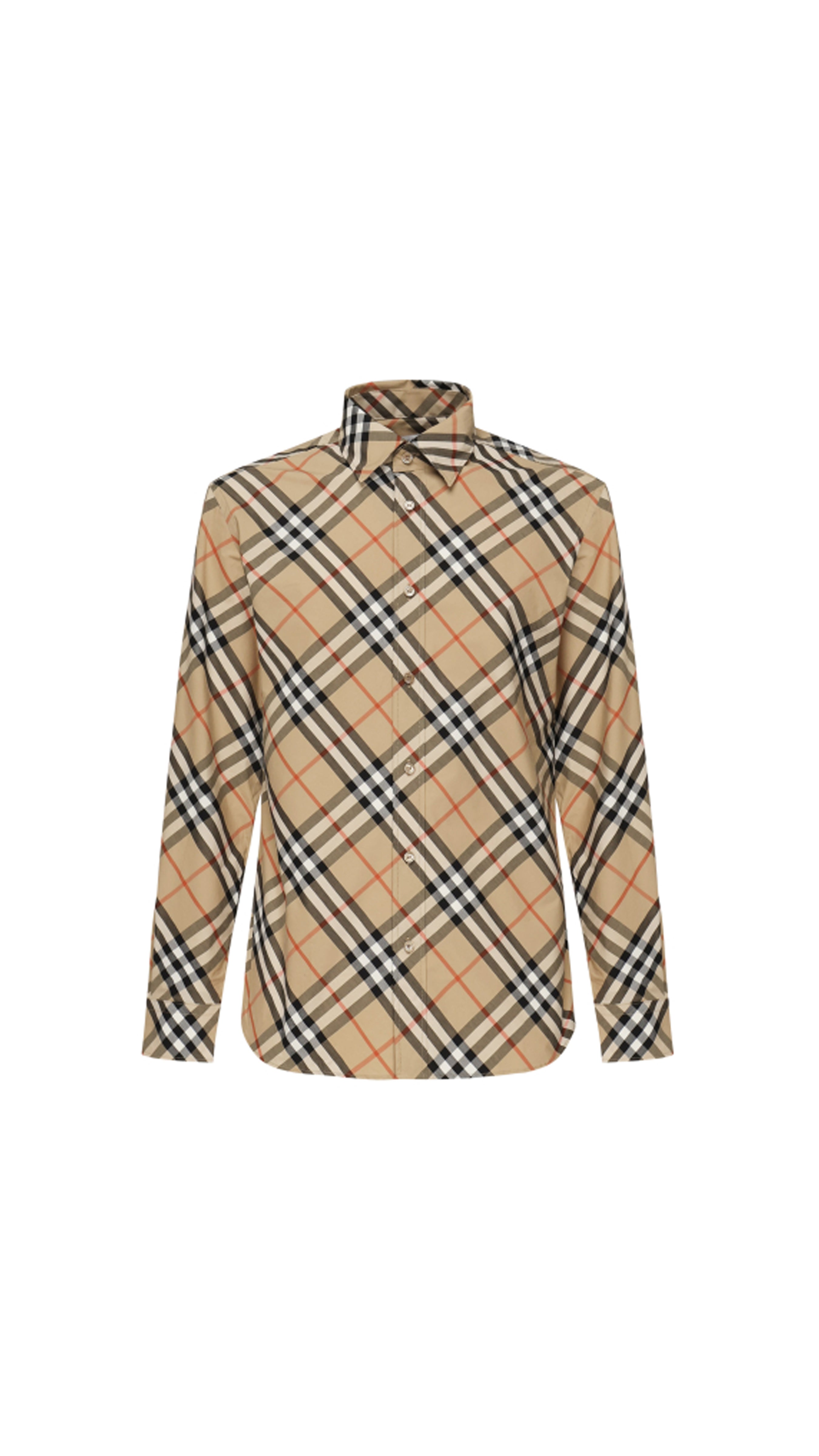 Check Cotton Shirt - Beige
