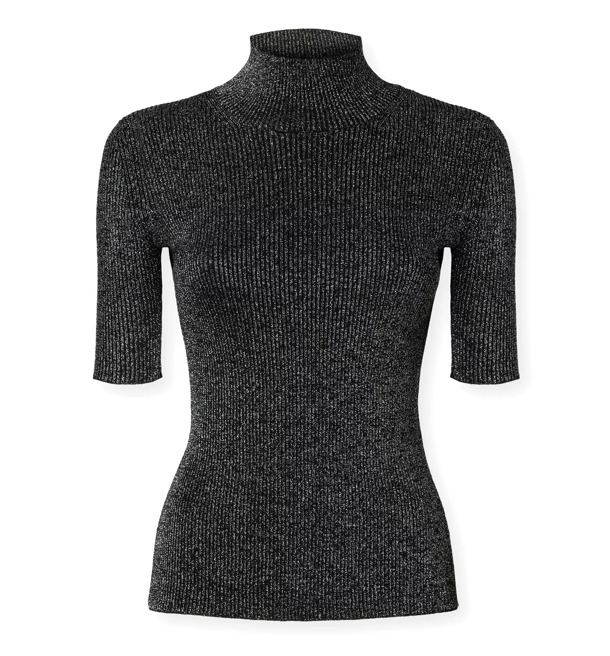 Mock Neck Sweater With Lamé Threads - Silver