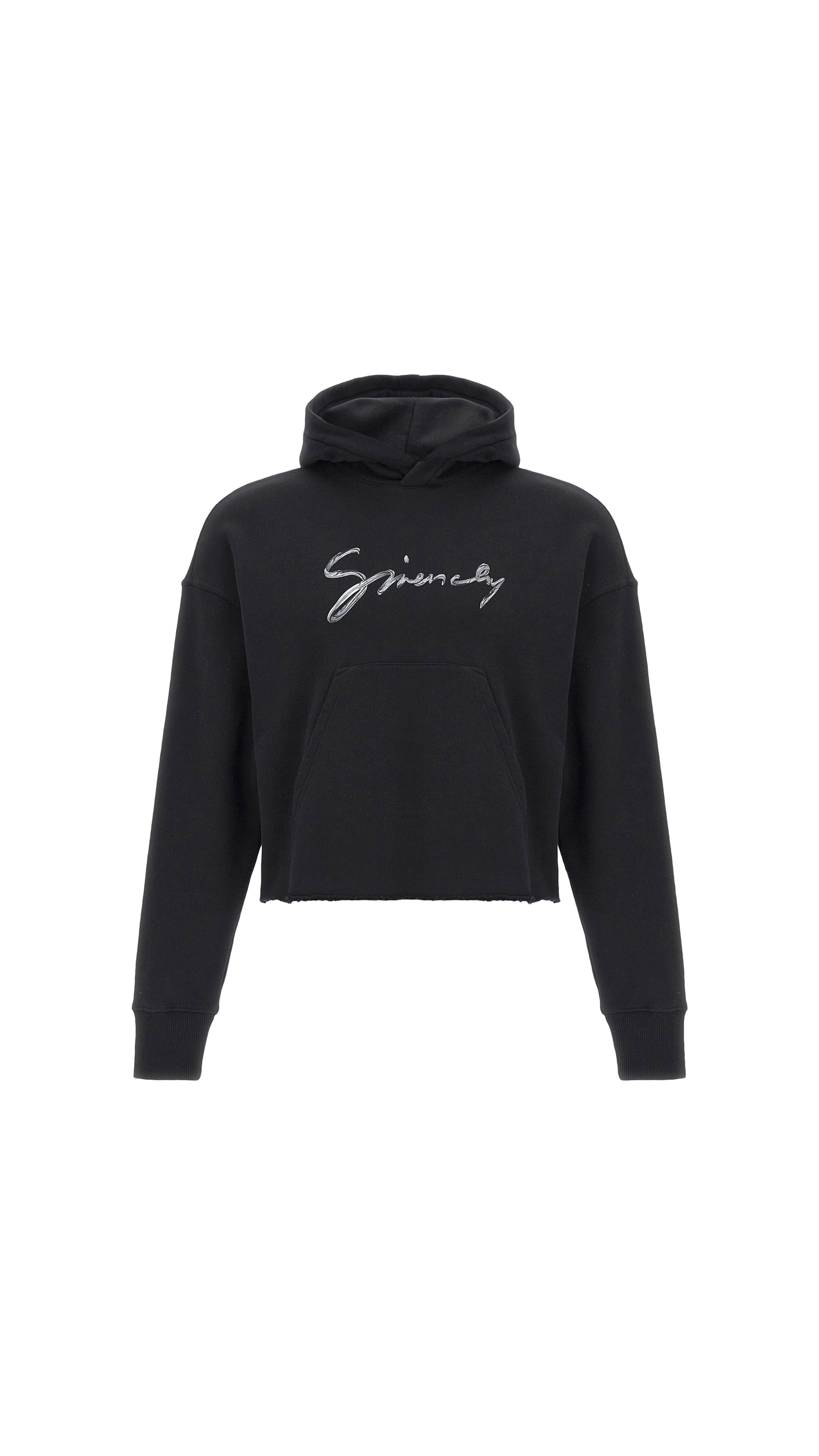 Cropped Sweatshirt Hooded Kangaroo Pocket - Black