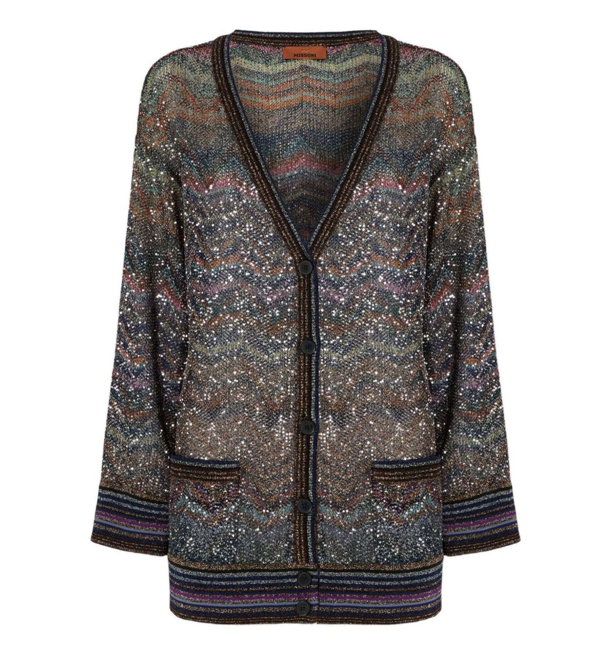V-neck Cardgian With All Over Applied Sequins - Multicolour