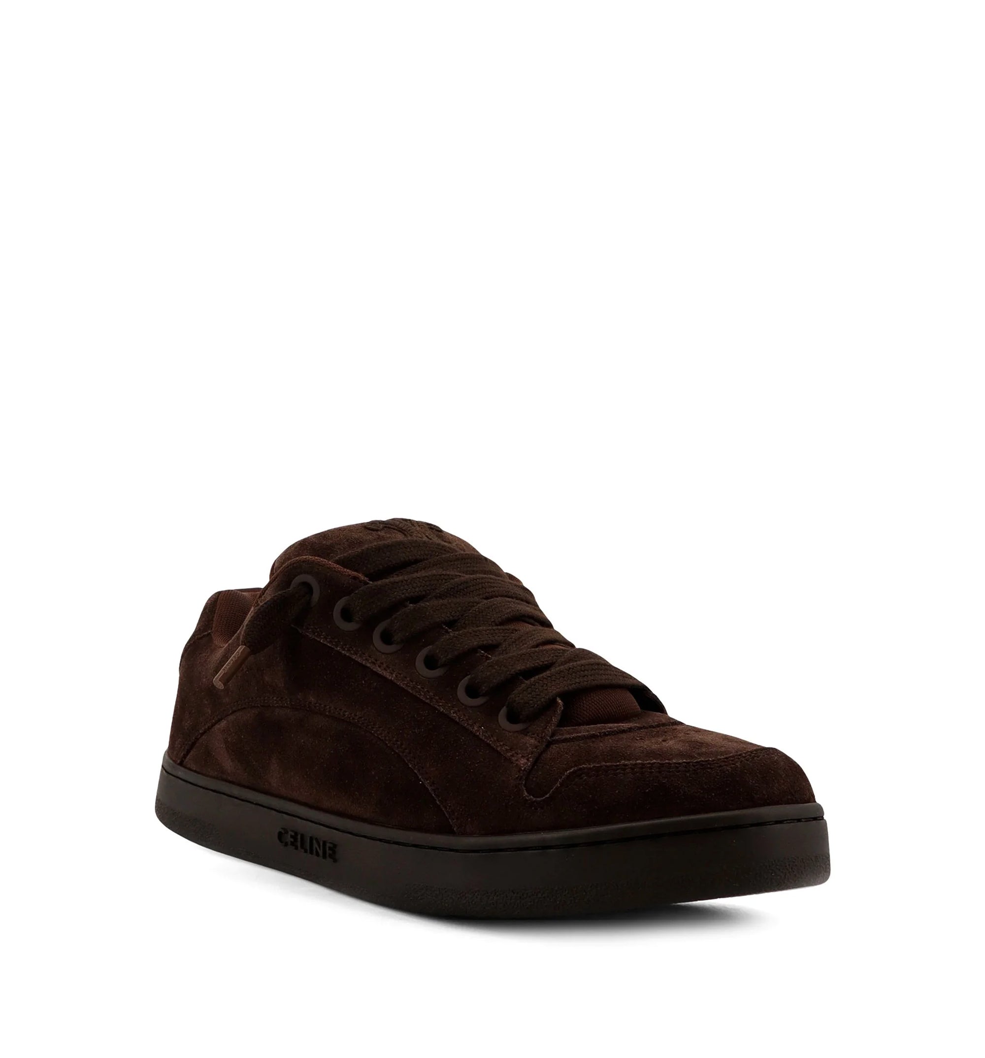 Huntington Low Lace-up Sneaker In Suede Calfskin And Mesh - Dark Brown