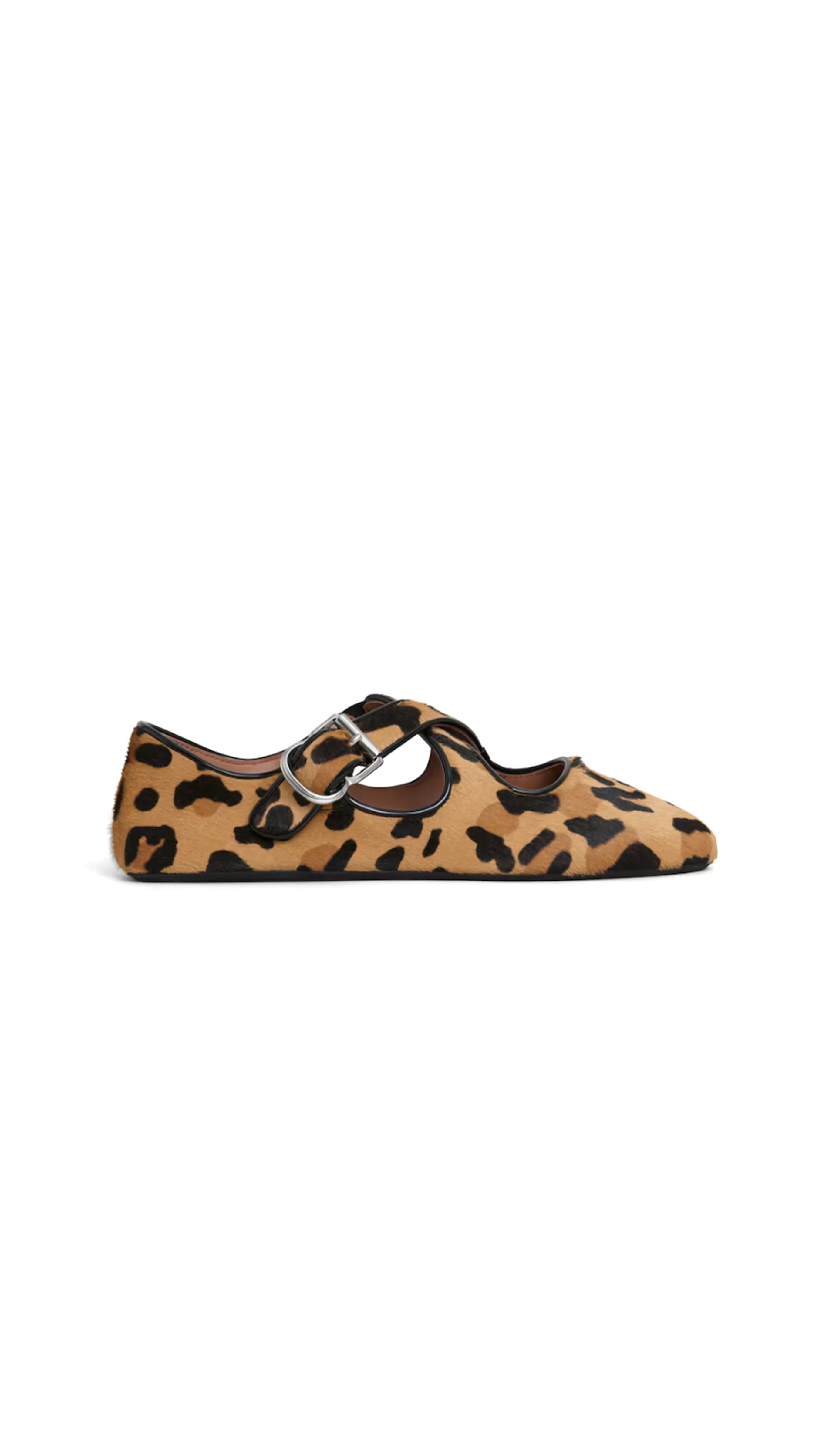 Criss Cross Ballet Flats in Leopard Calfhair - Sepia