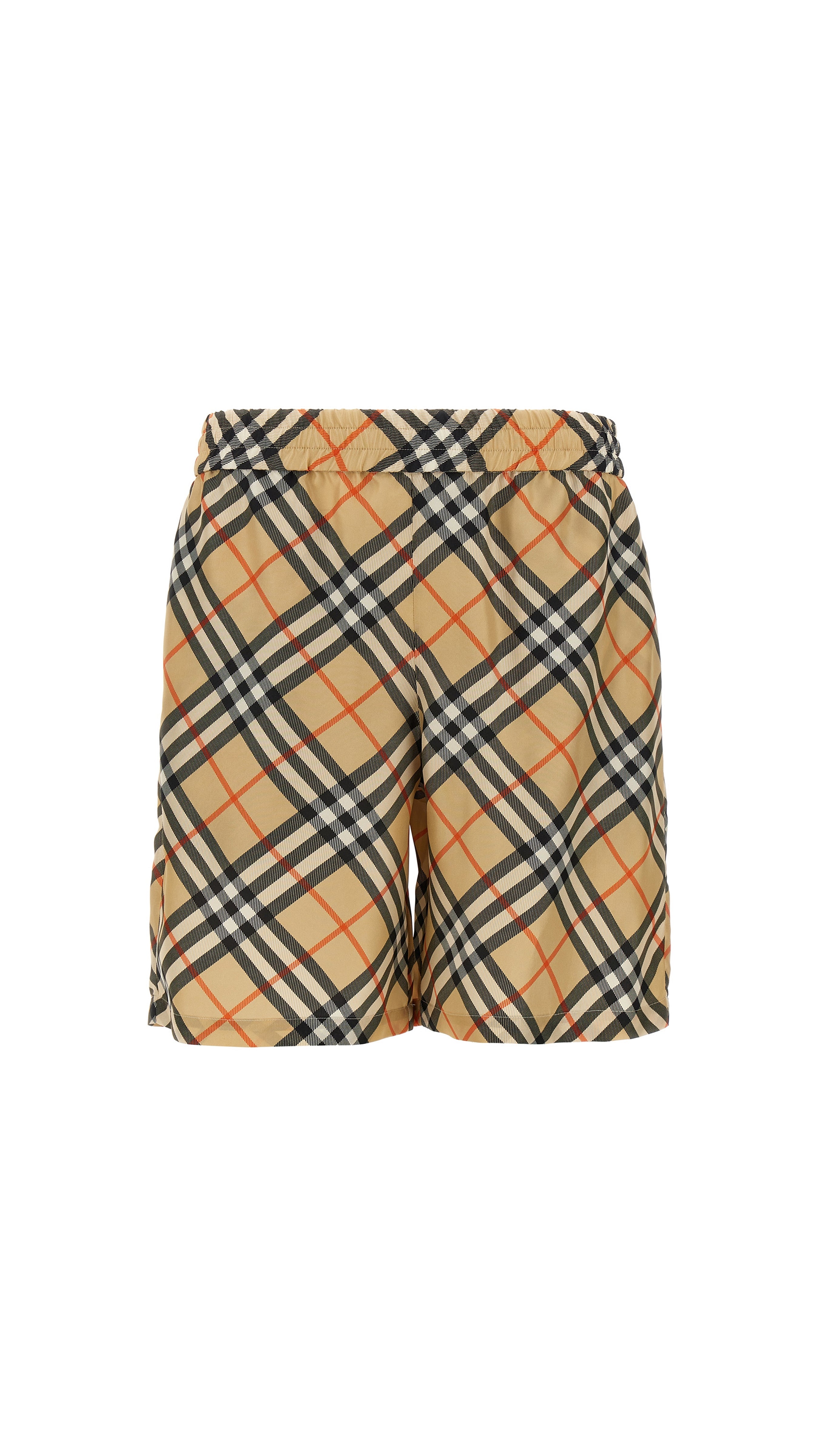 Check Silk Bermuda Shorts - Beige