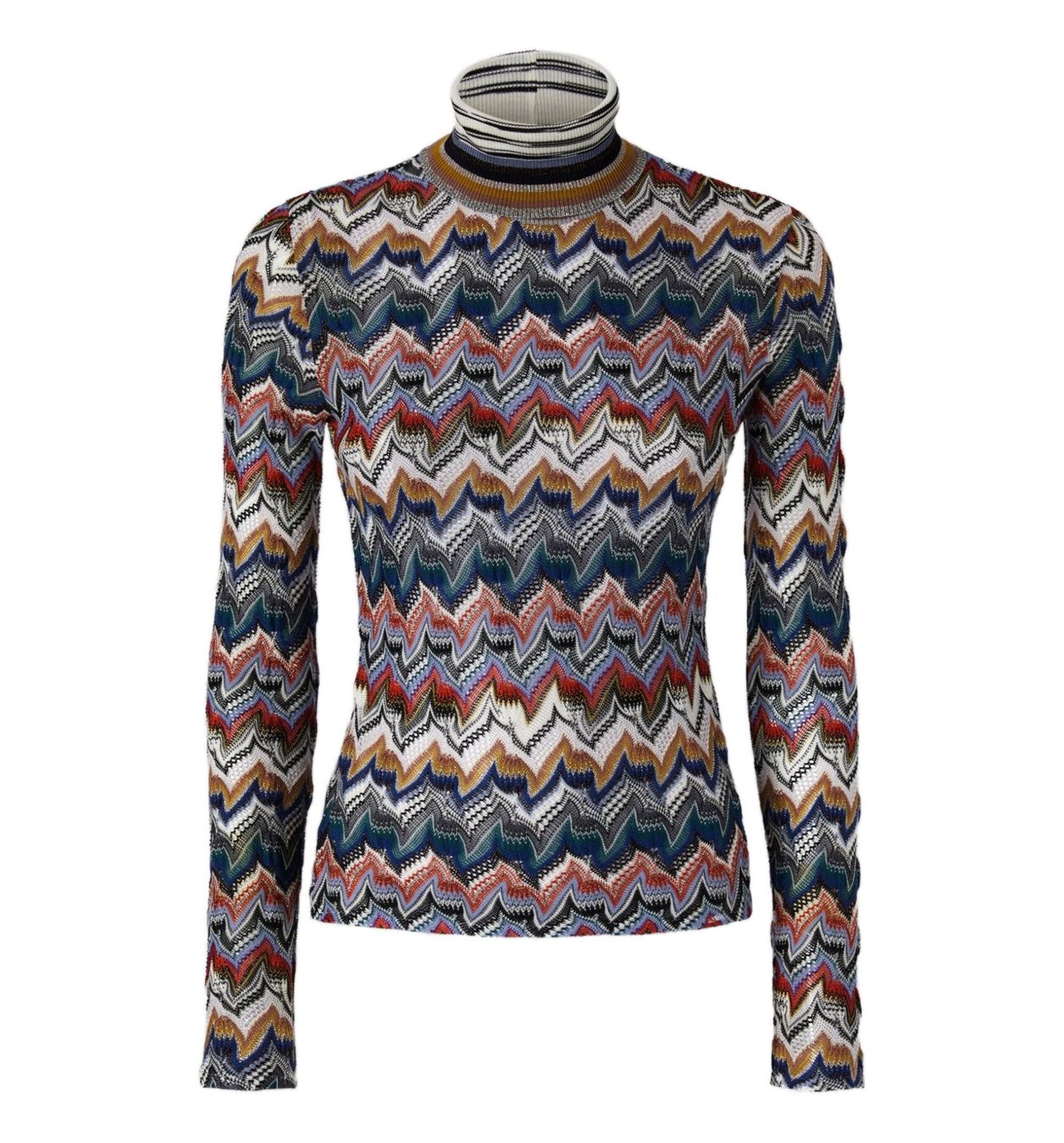 Slim Fit High-neck Sweater In Embroidered Lace - Multicolour