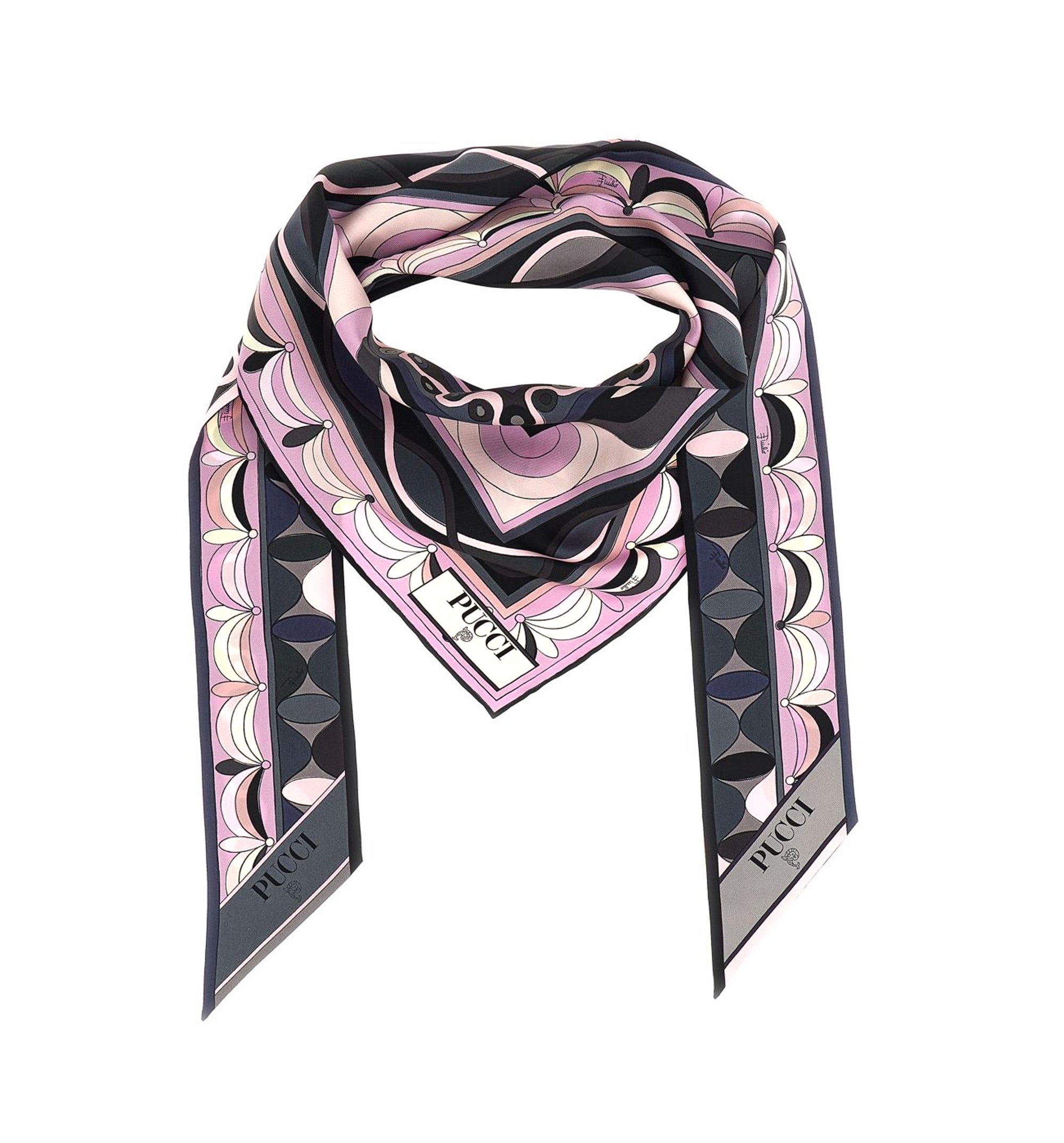 Printed Silk Foulard - Pink / Black