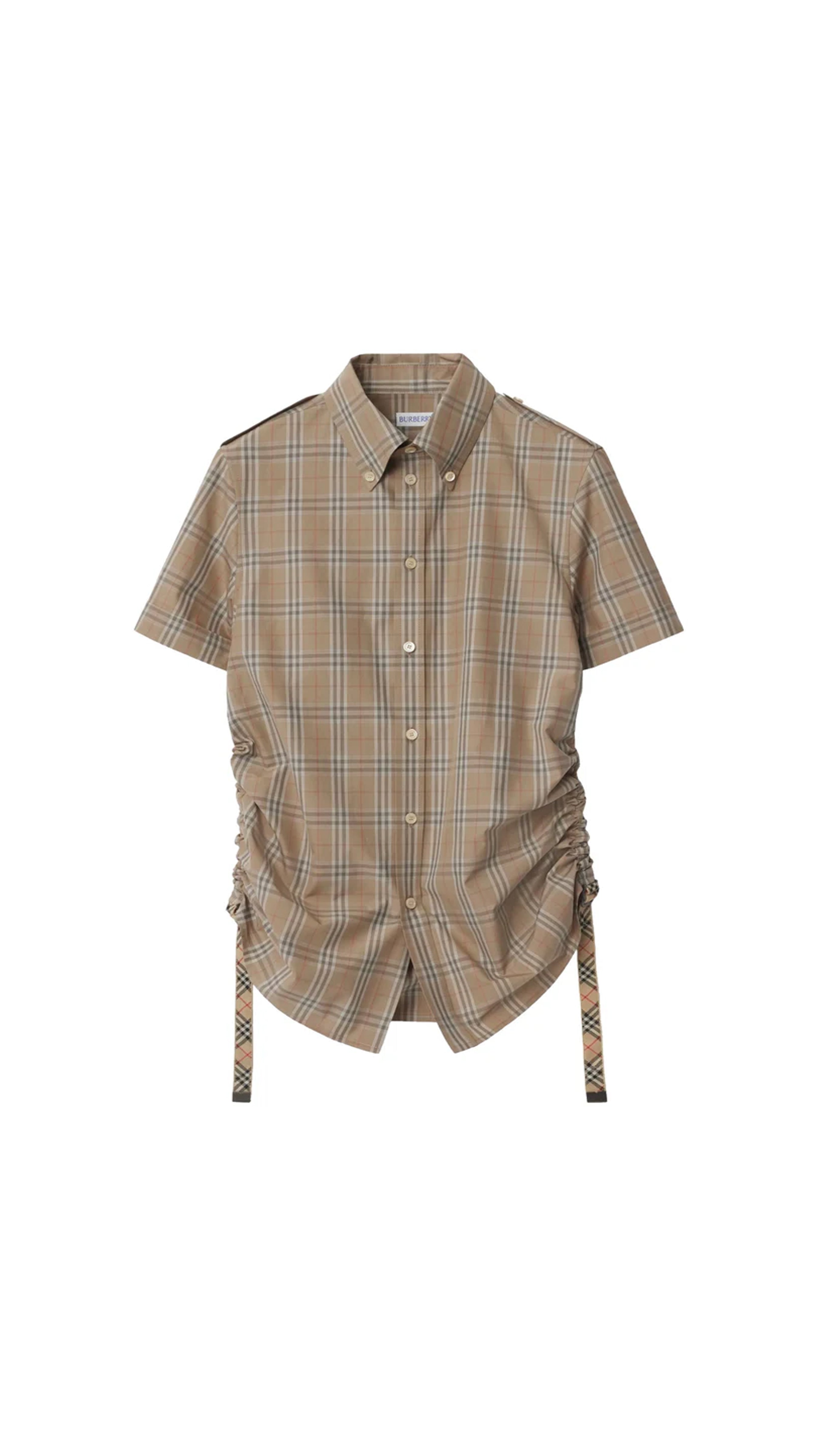 Checkered Cotton Shirt - Beige