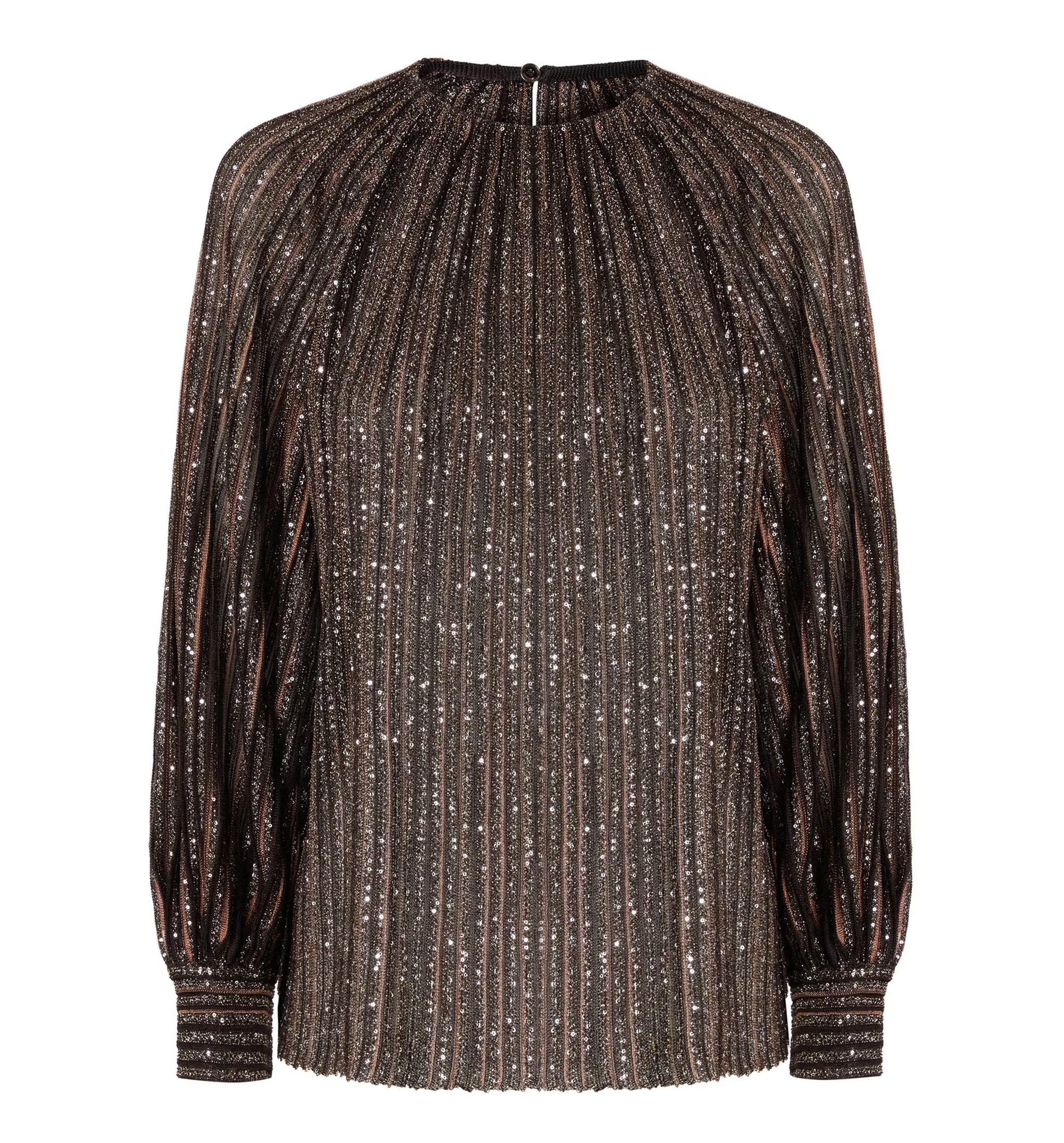 Flared Crew Neck Sweater With Lamé Stripes - Black / Brown