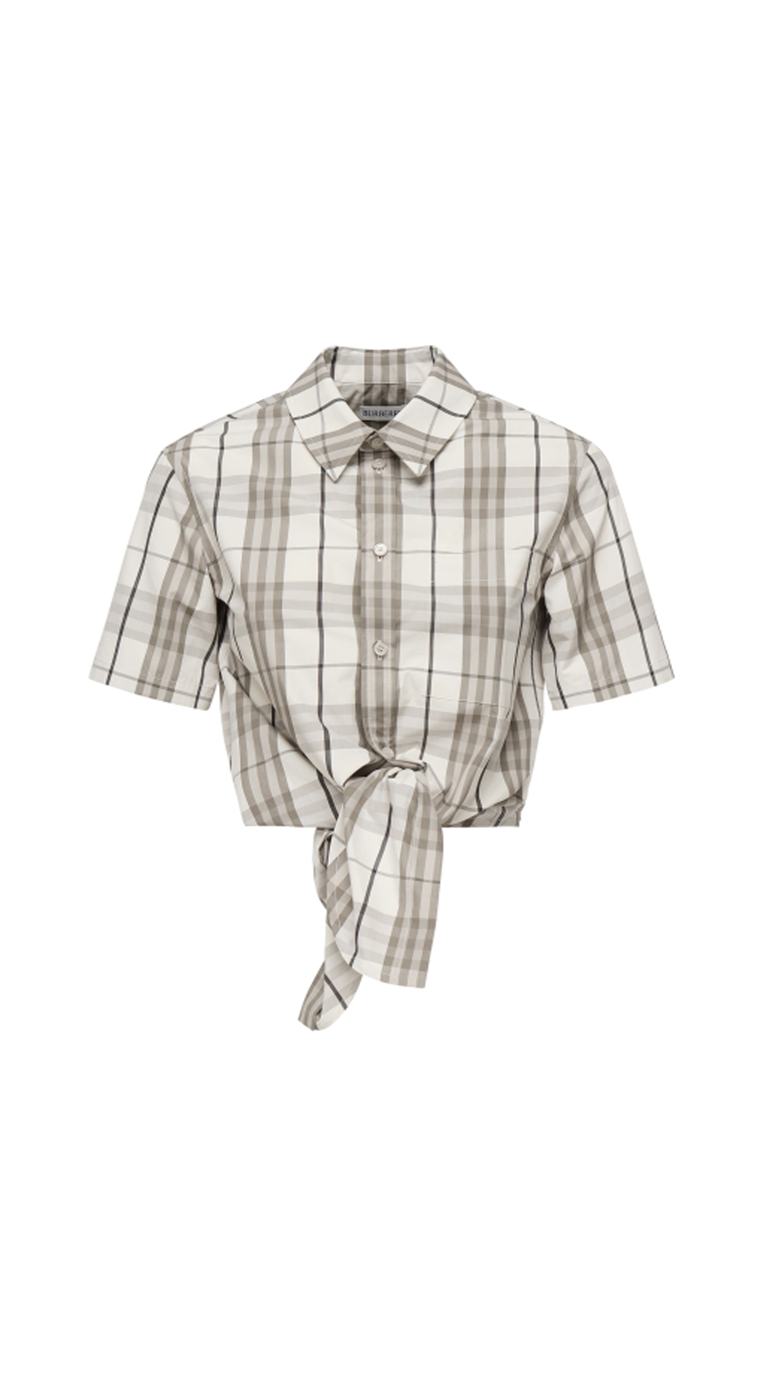 Cropped Check Cotton Short Sleeve Shirt - Grey