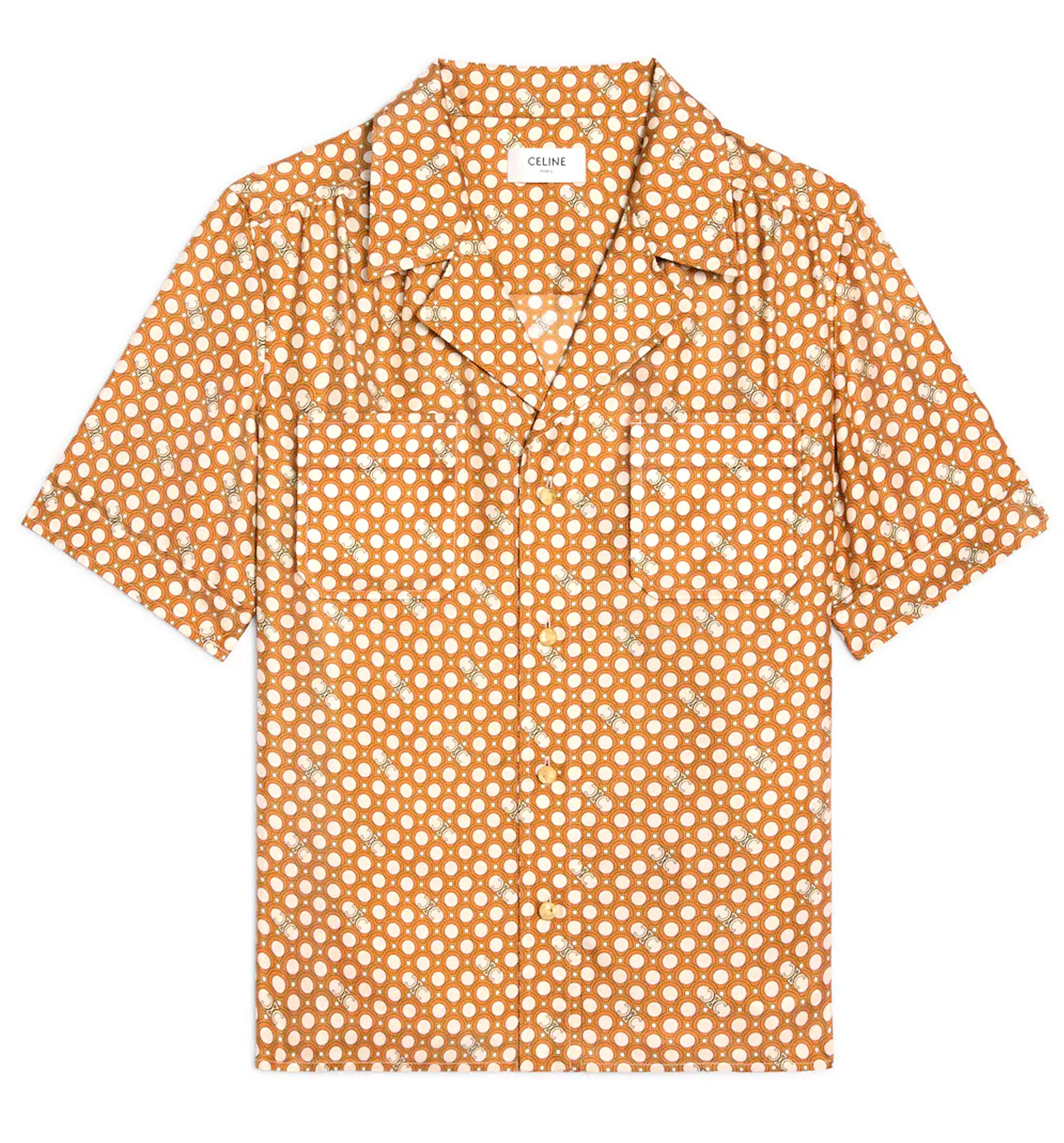 Pajama Shirt In Silk Twill - Cream / Orange