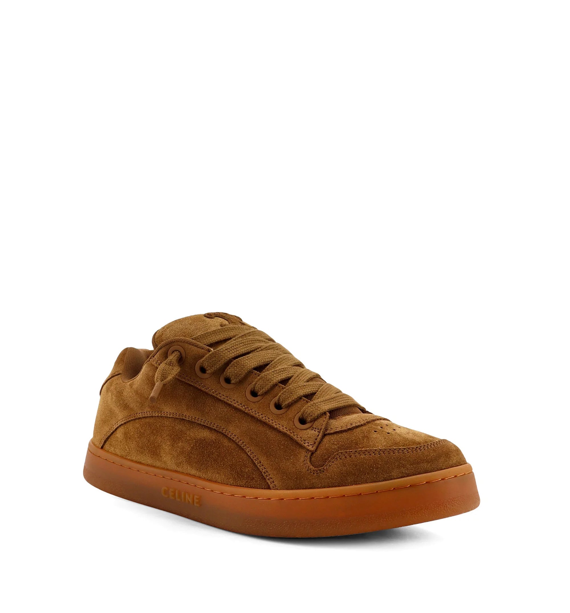 Huntington Low Lace-up Sneaker In Suede Calfskin And Mesh - Tan