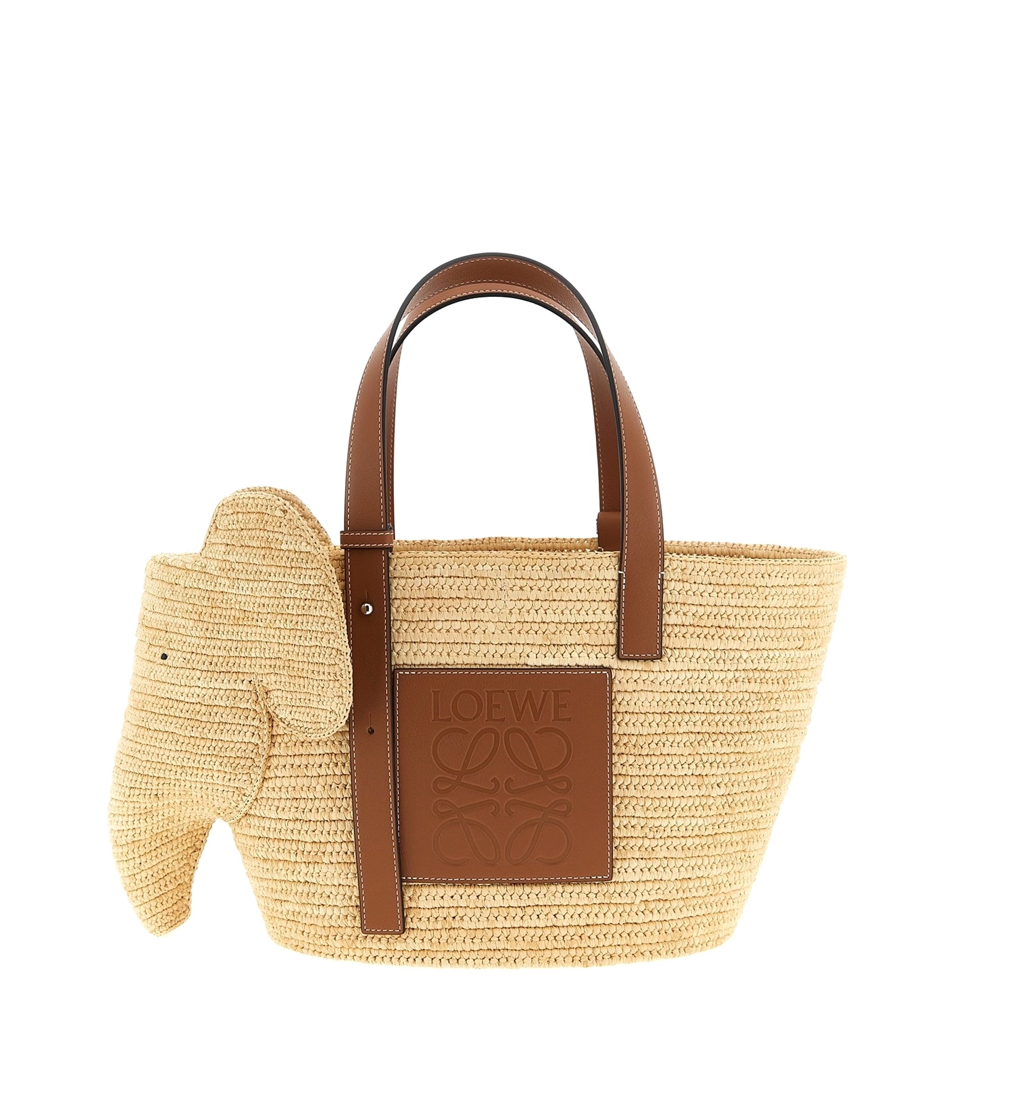 Elephant Basket In Raffia And Calfskin
