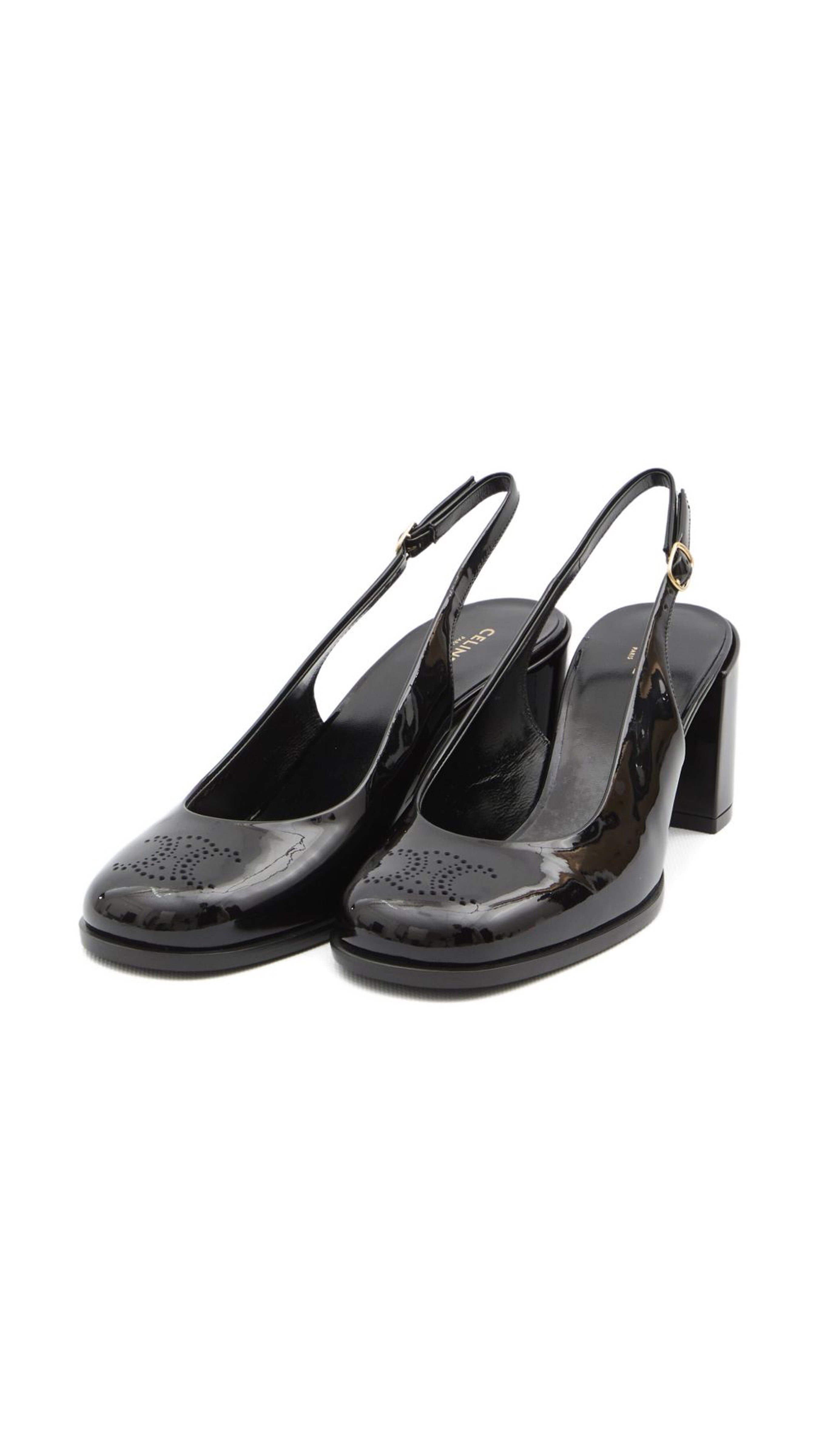 Lily Perforated Triomphe Slingback in Patent Calfskin - Black