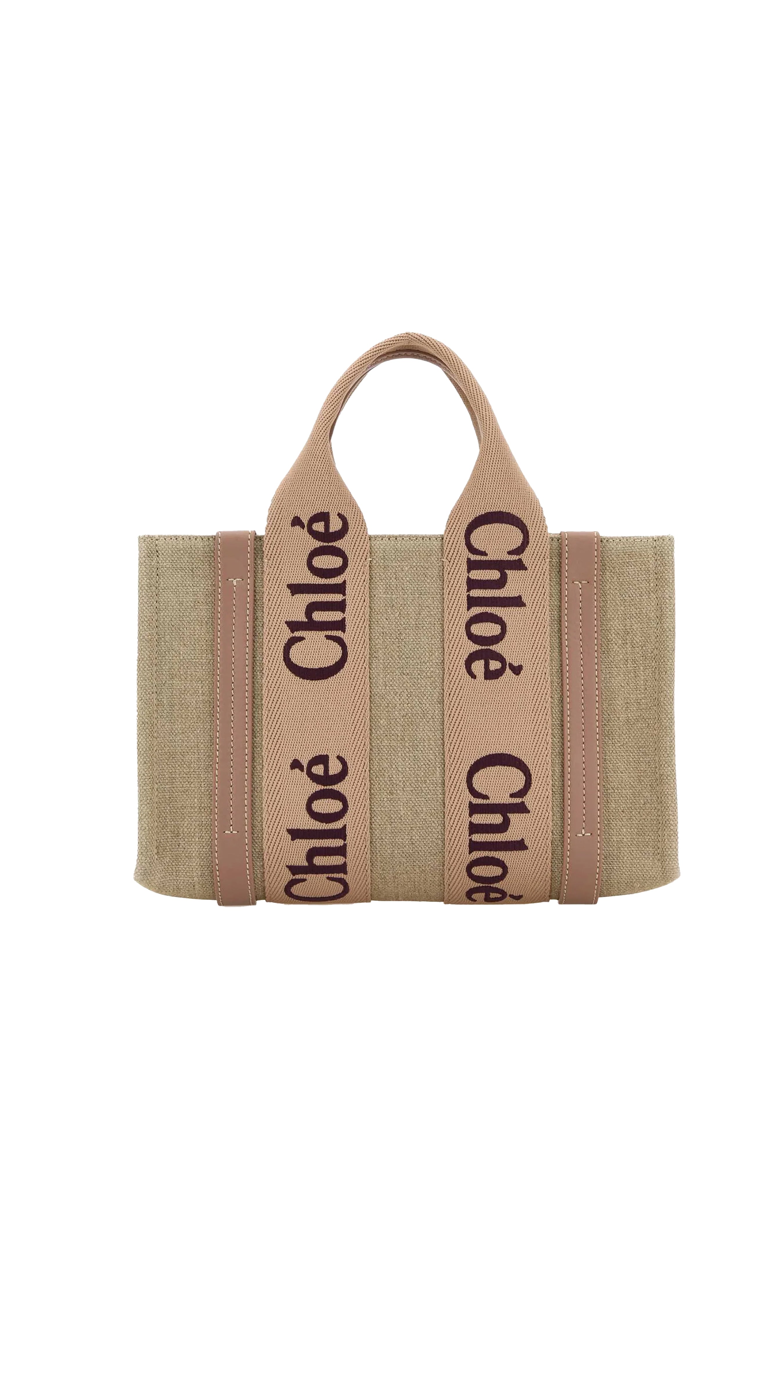 Small Woody Tote Bag In Linen - Tan Rose