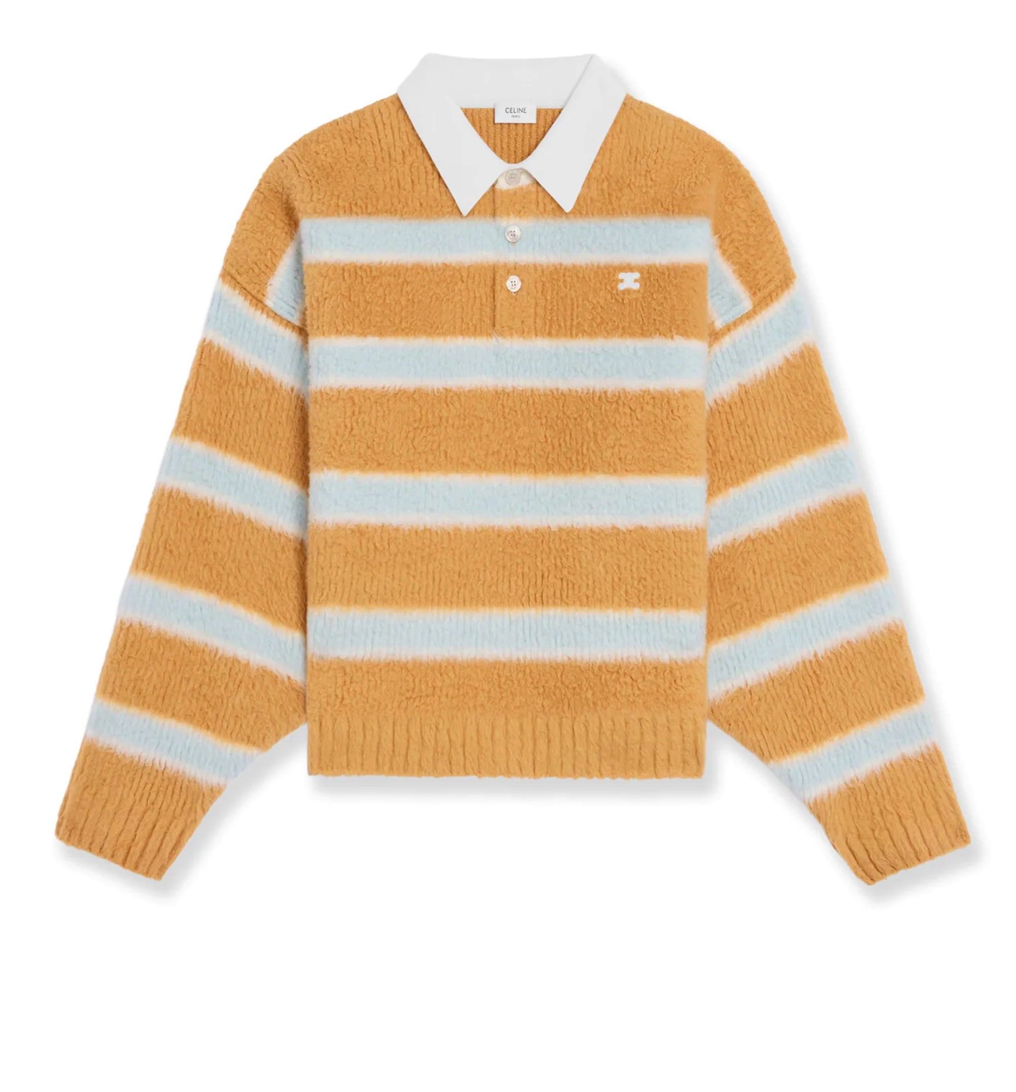 Polo Sweater In Brushed Striped Cotton - Yellow