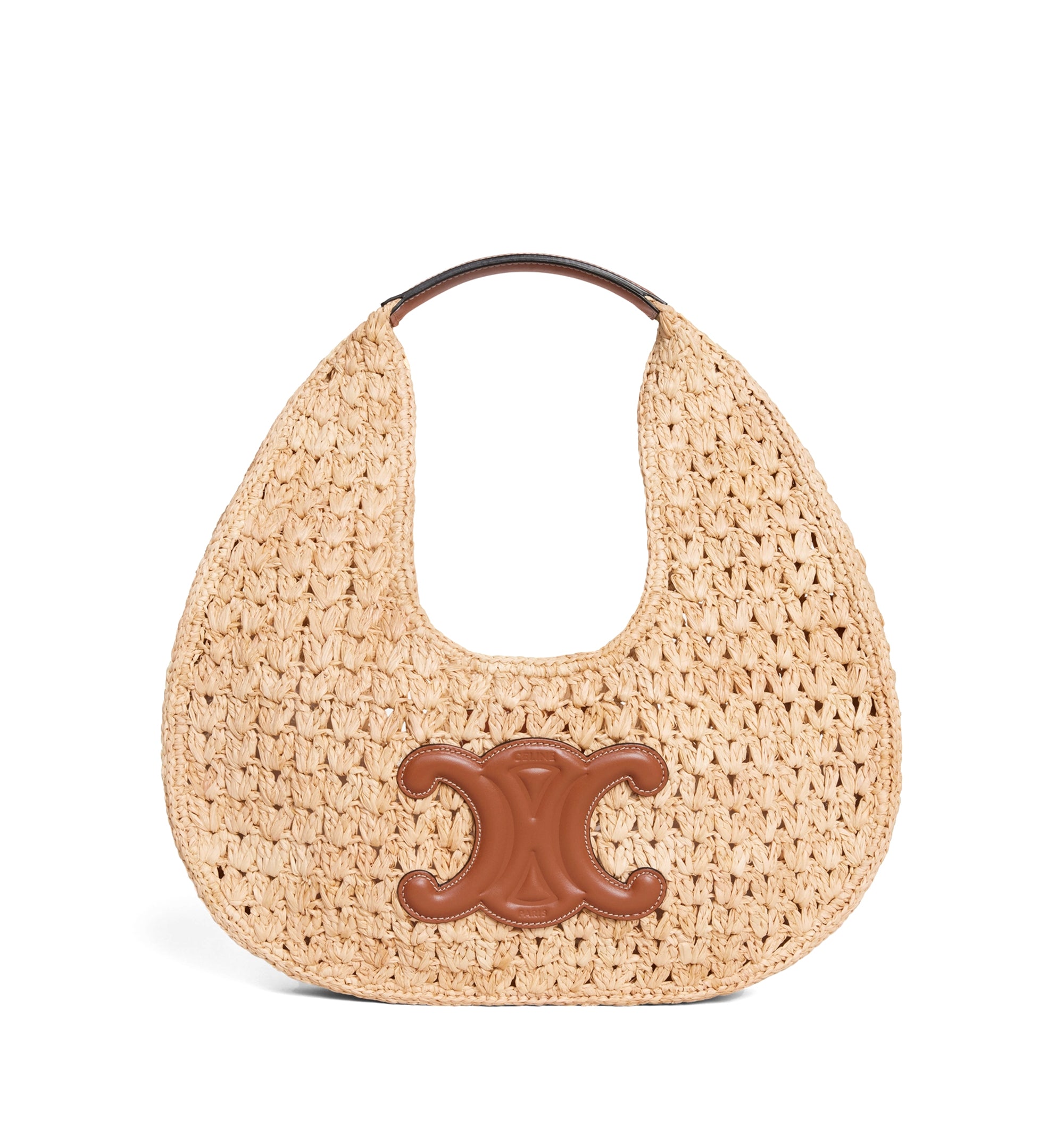 Classic Panier Hobo Bag in Raffia and Calfskin - Natural/Tan