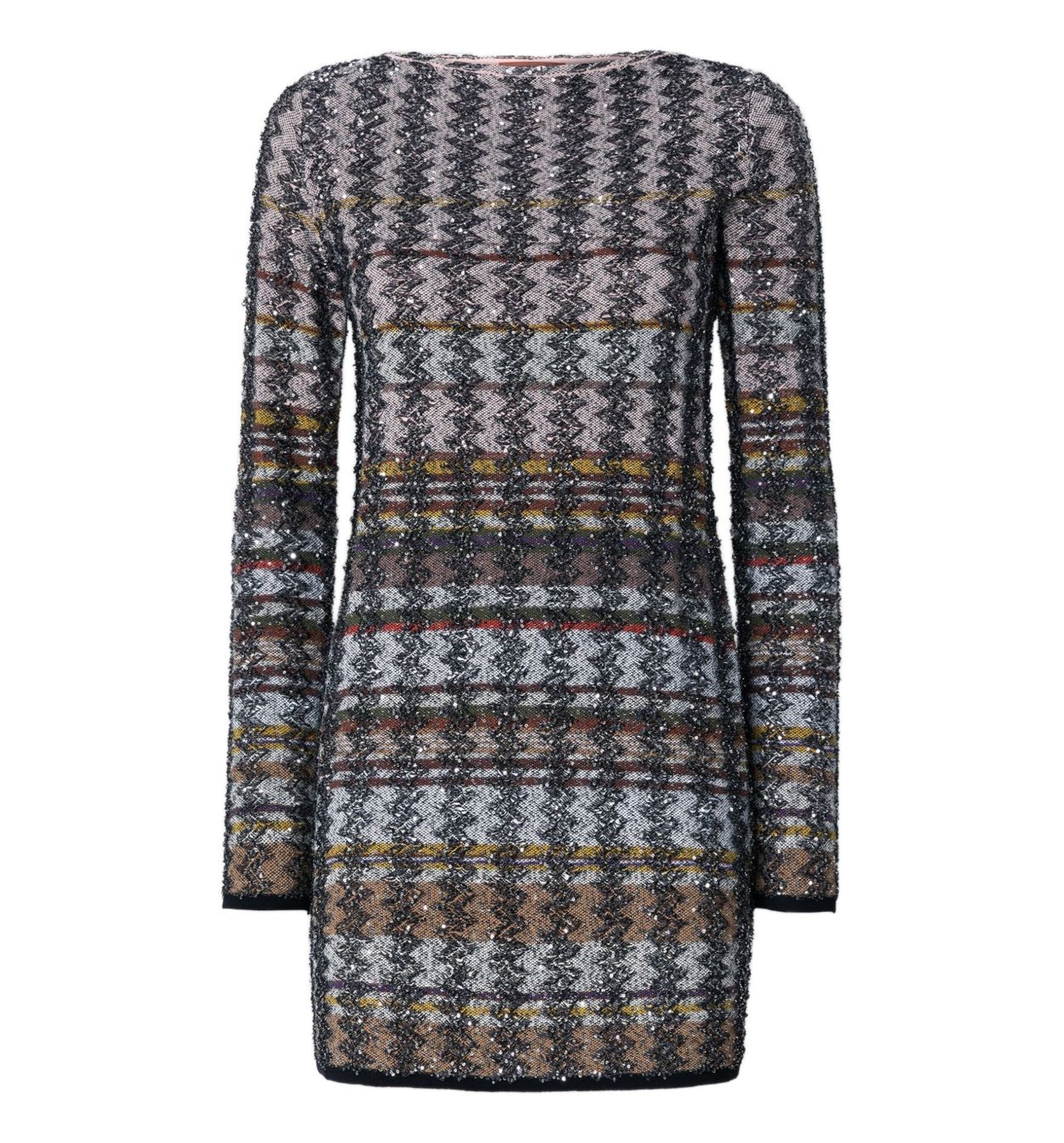 Mini Dress With Chevron And Stripe Pattern - Multicoloured
