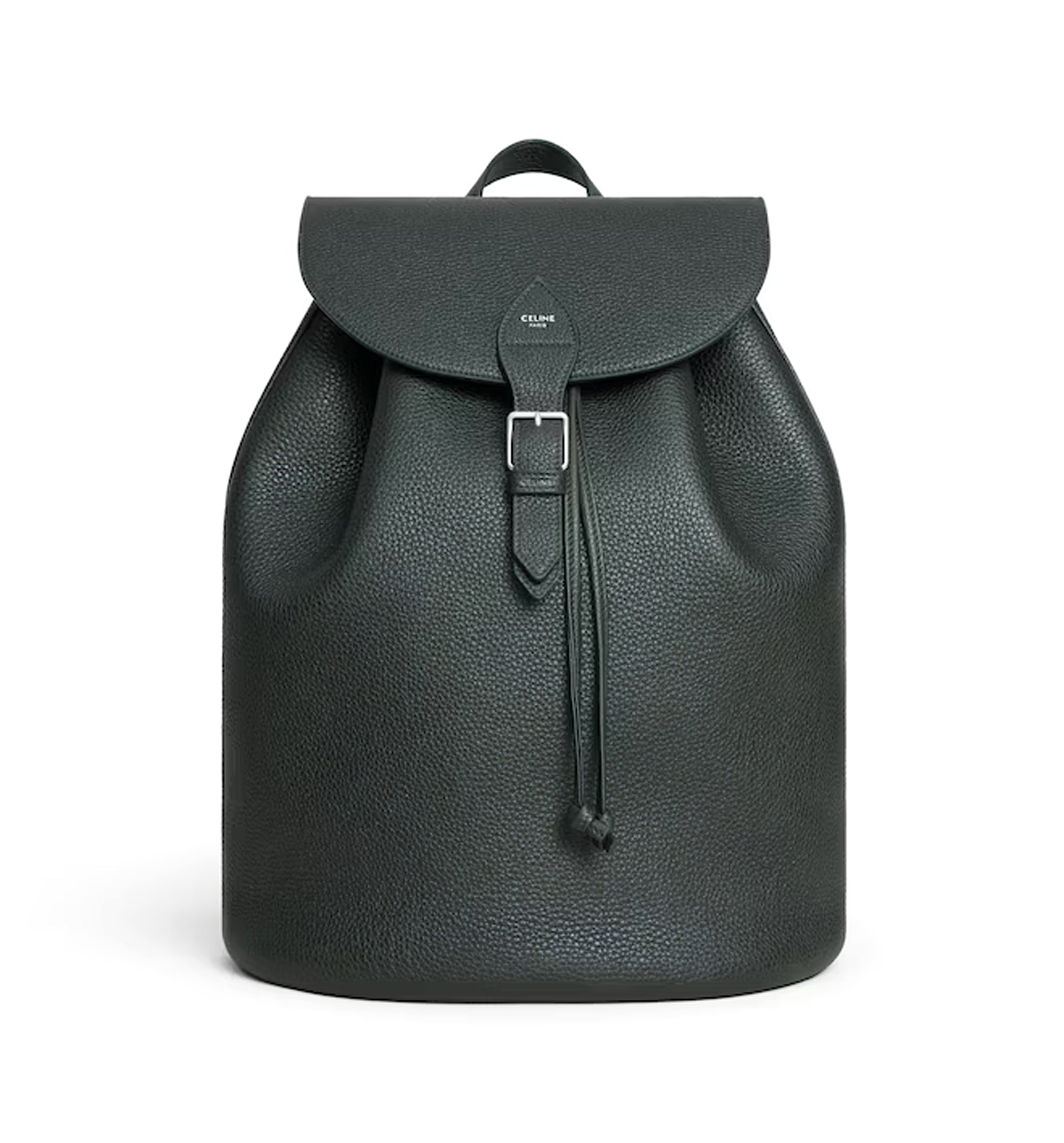 Large Backpack Folco In Grained Calfskin - Night Green