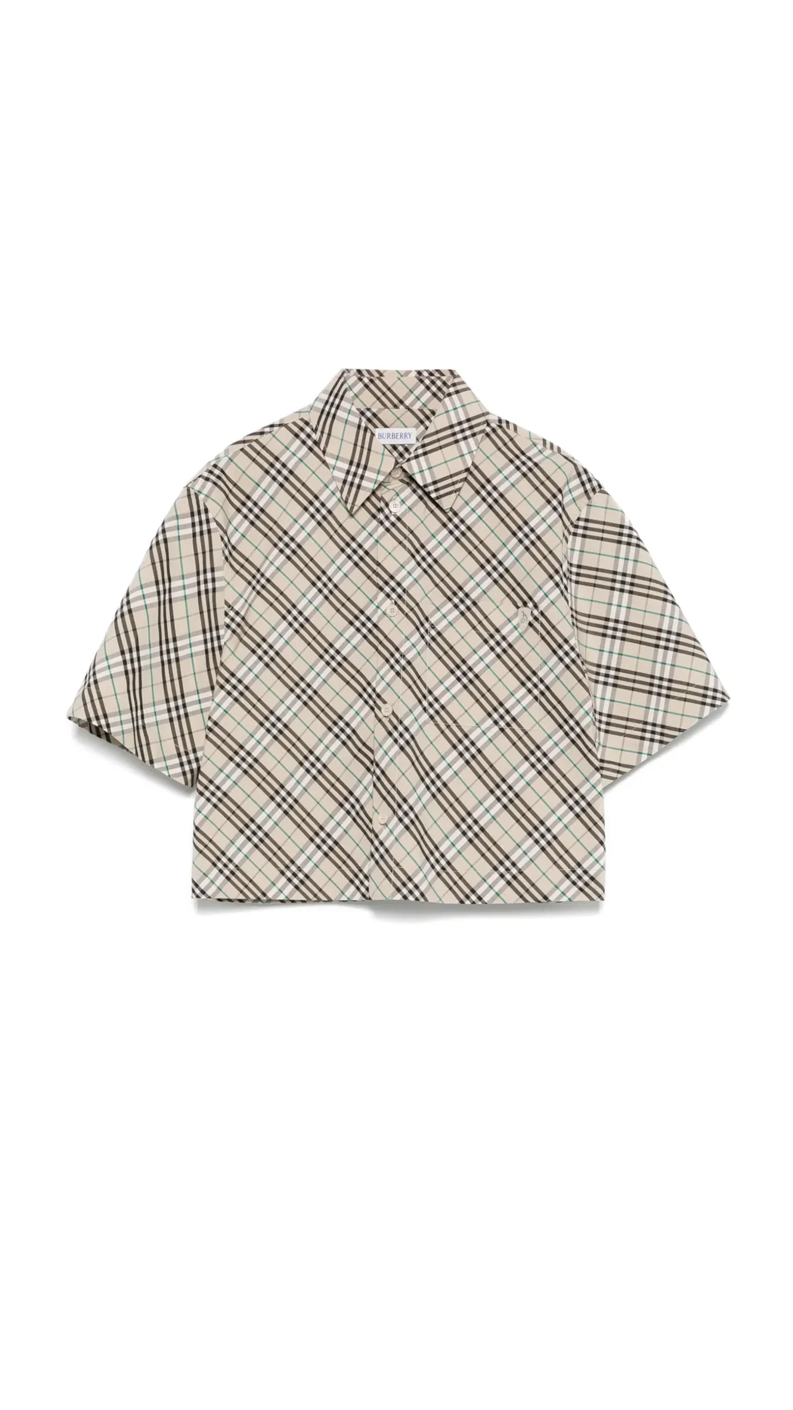Cropped Check Cotton Shirt - Beige
