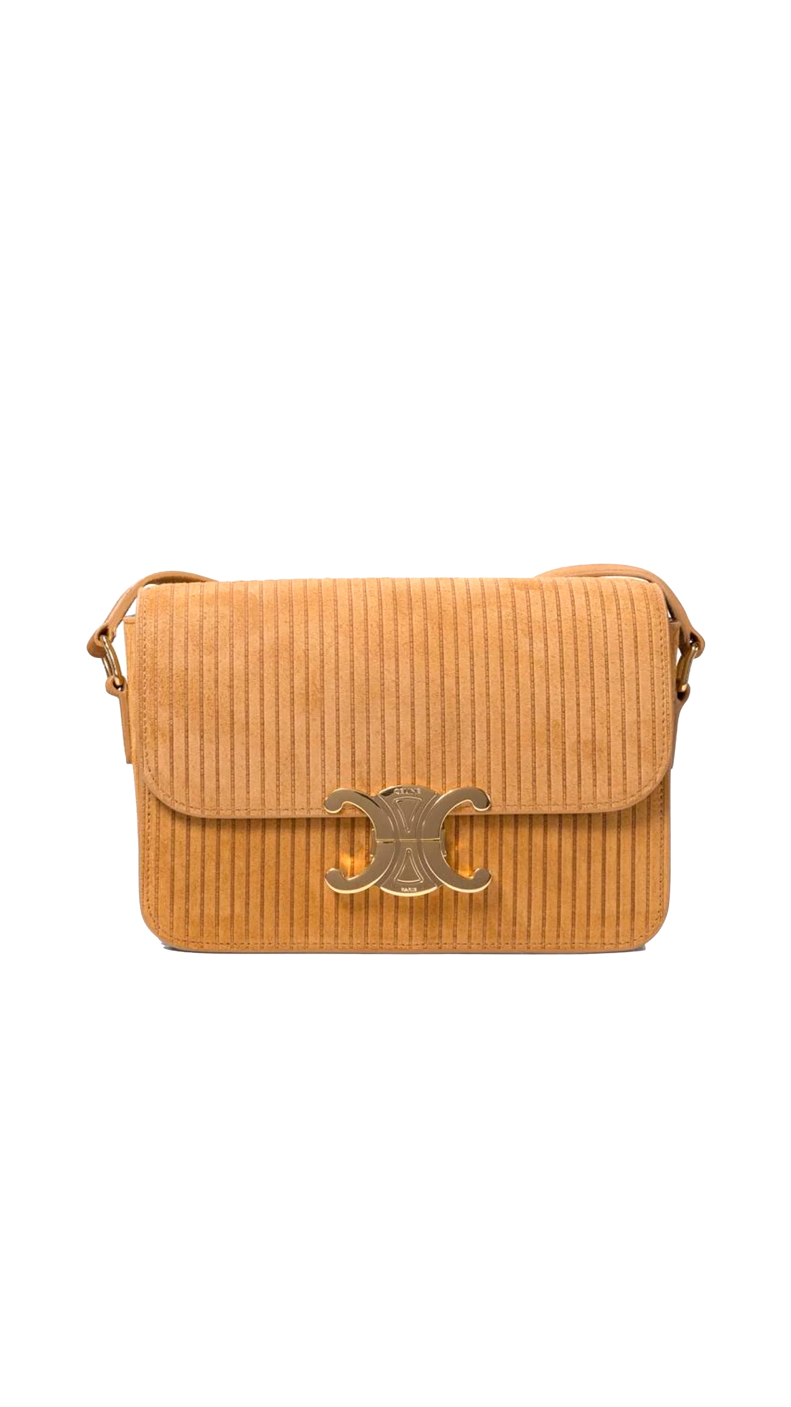 Teen Triomphe Bag in Striped Suede Calfskin - Tobacco