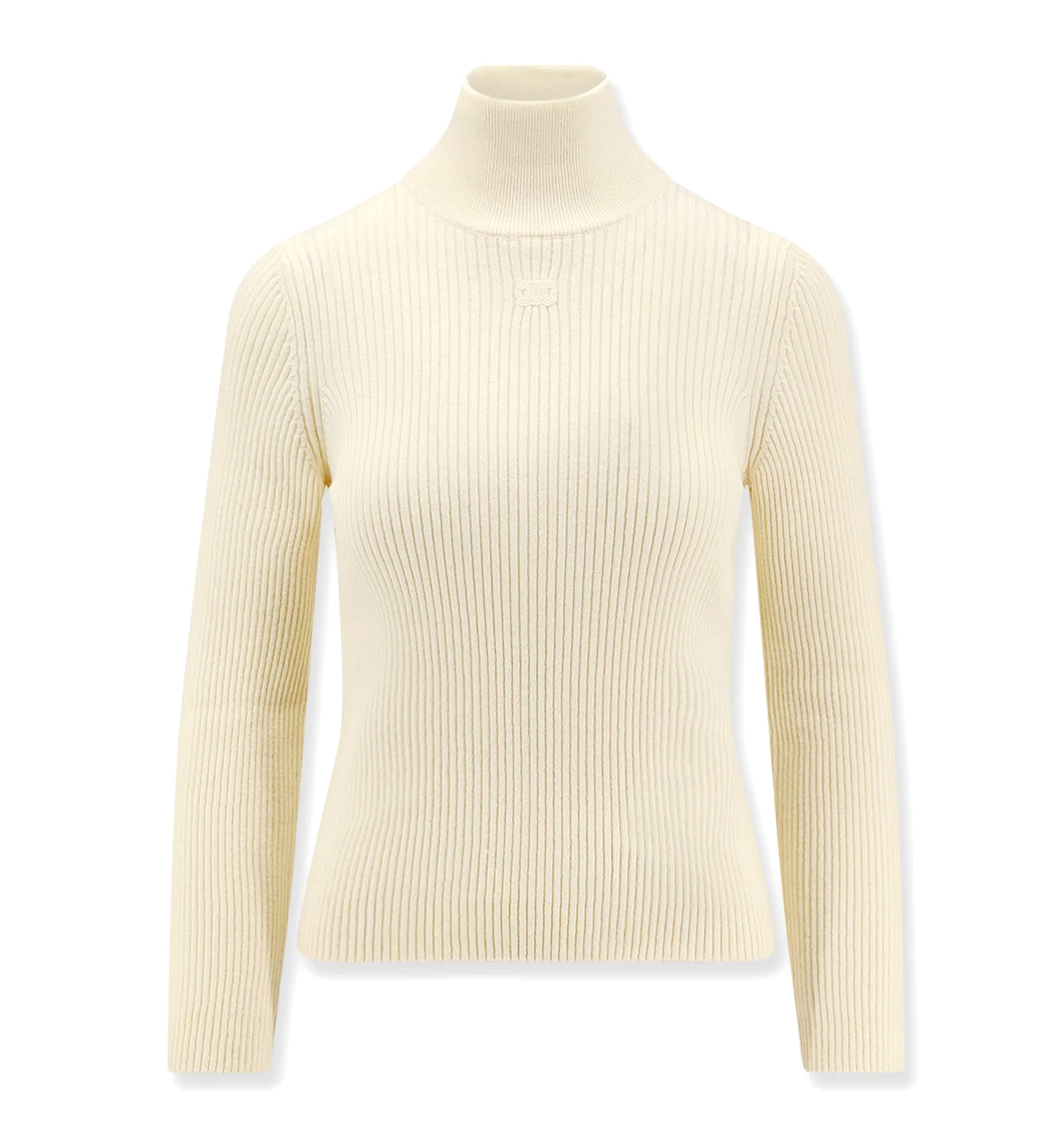 Ribbed Stretch Wool Turtleneck Sweater - White