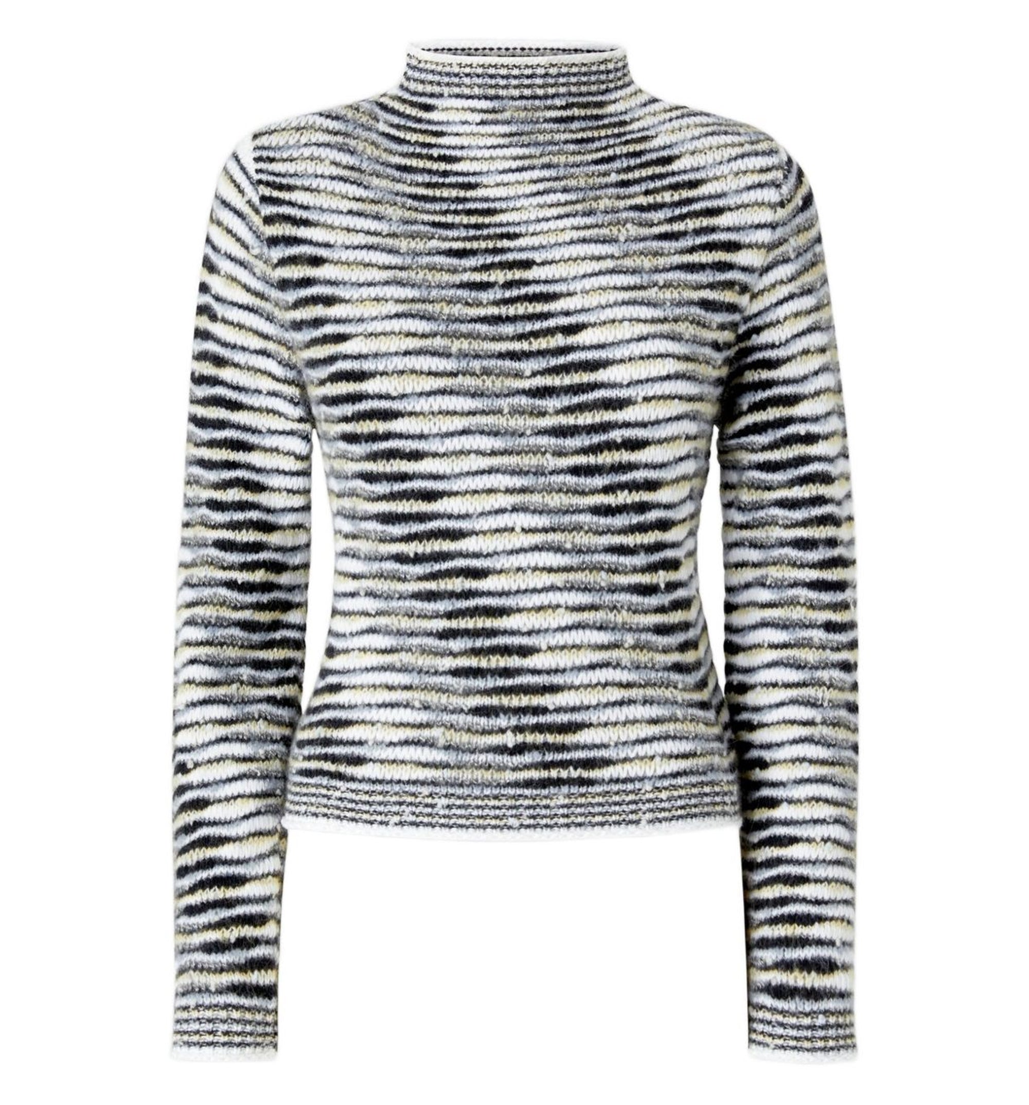 Mock Neck Sweater With Flame Pattern - Black / Grey
