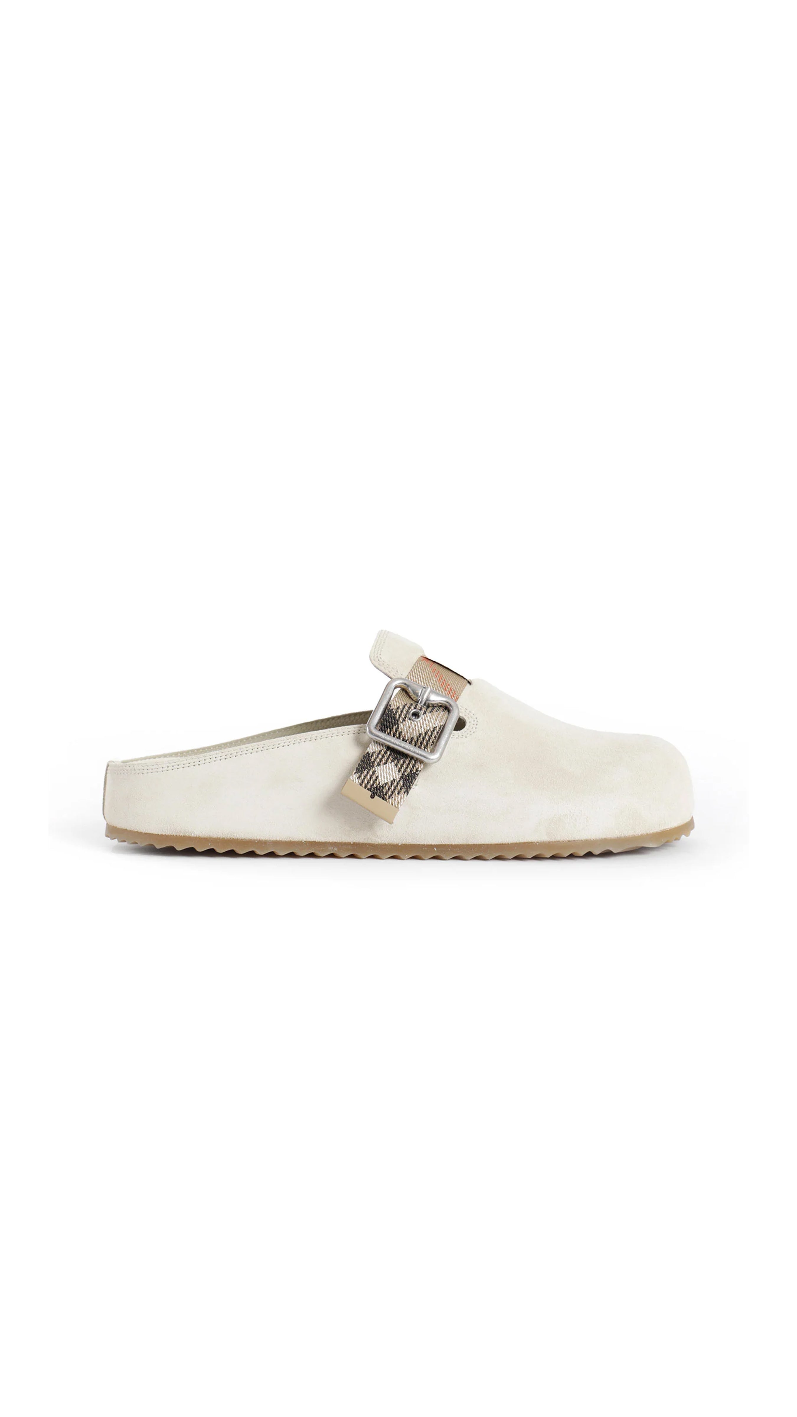 Suede Buckle Mule Slippers - Off White