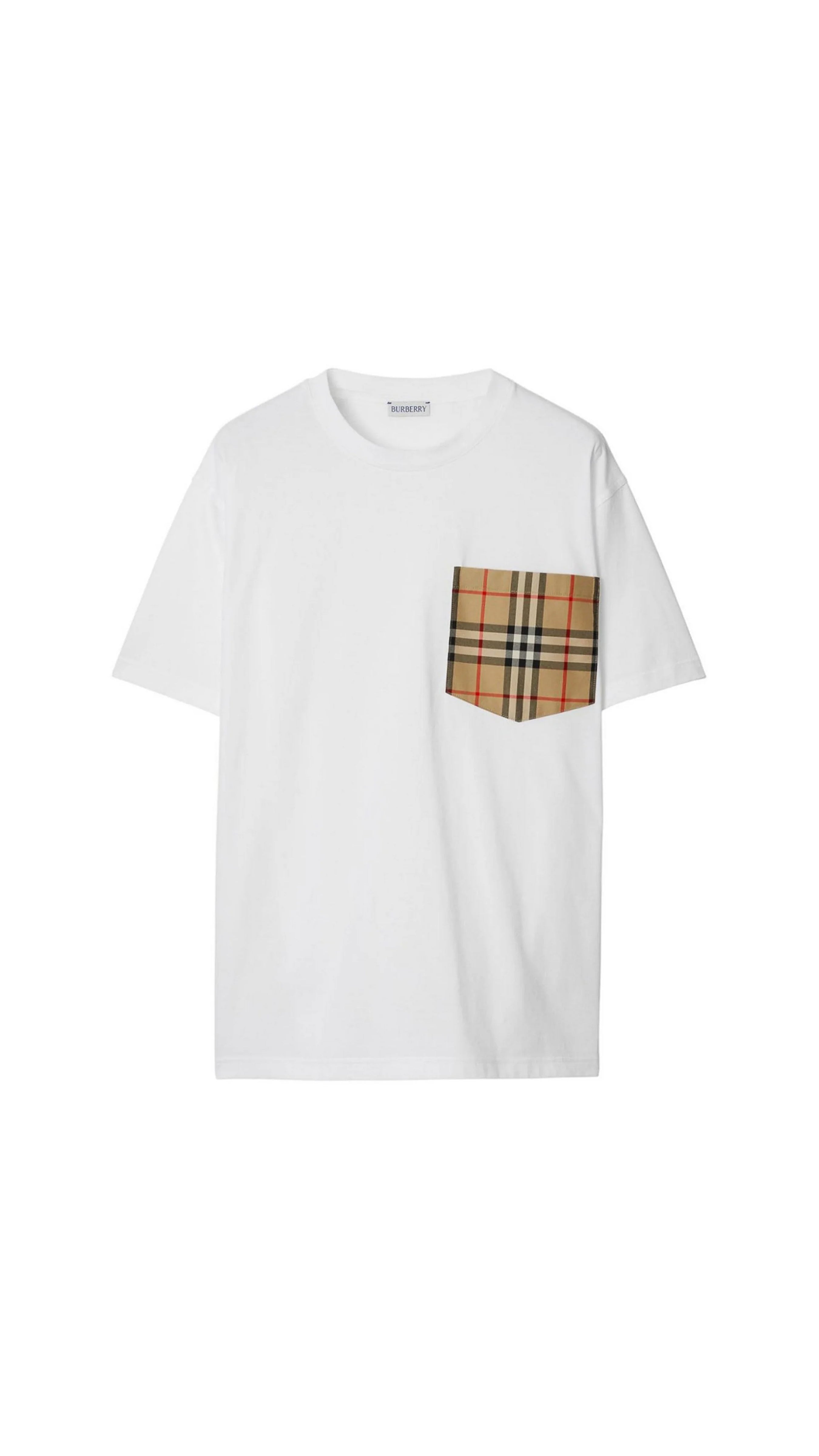 Check Pocket Cotton T-shirt - White
