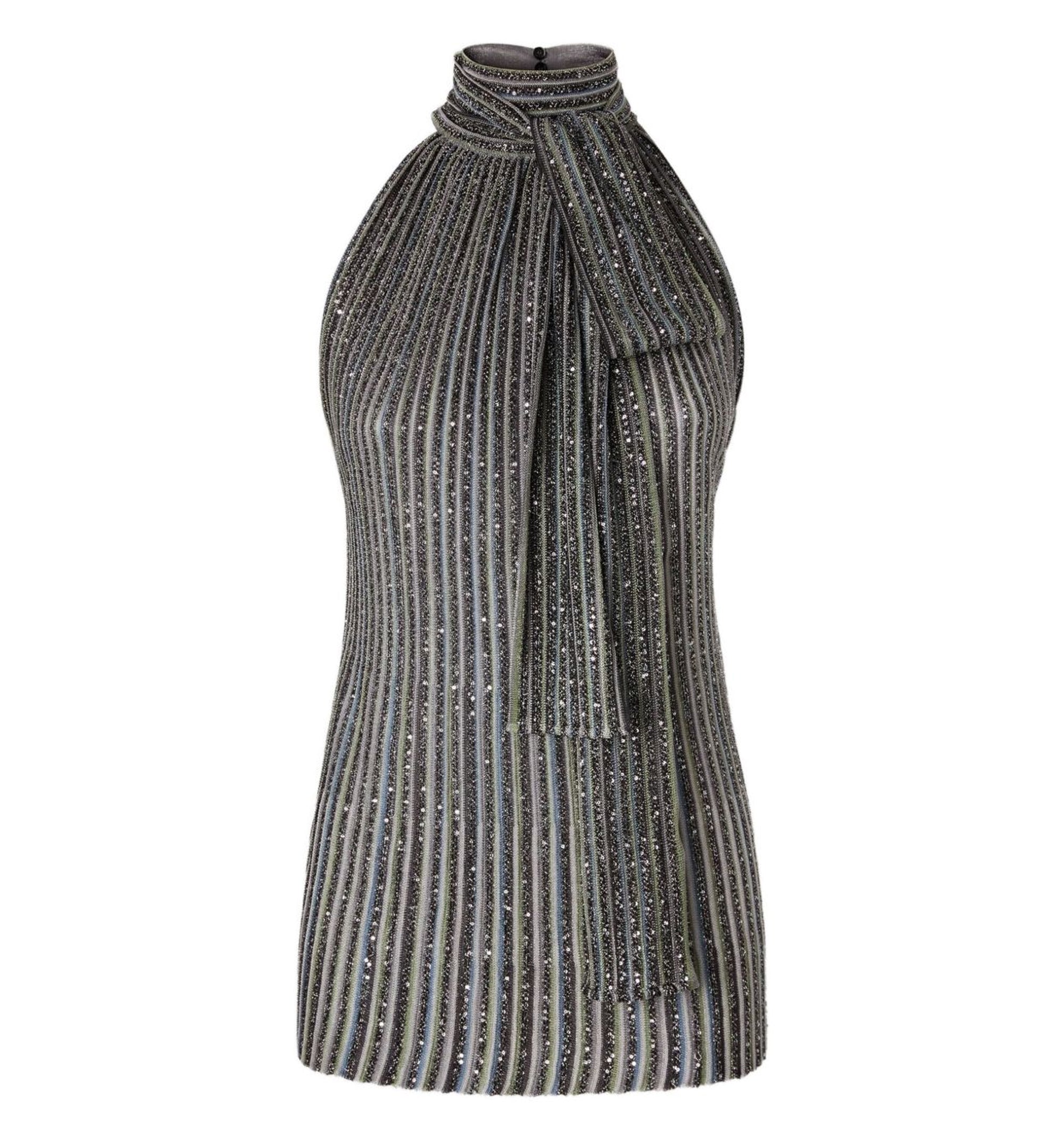 Striped Bow Top With Sequins - Silver / Grey