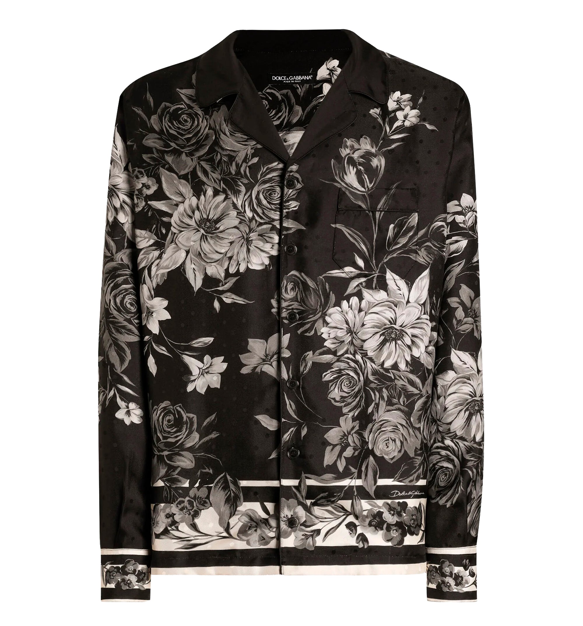 Flower bouquet-print jacquard twill shirt