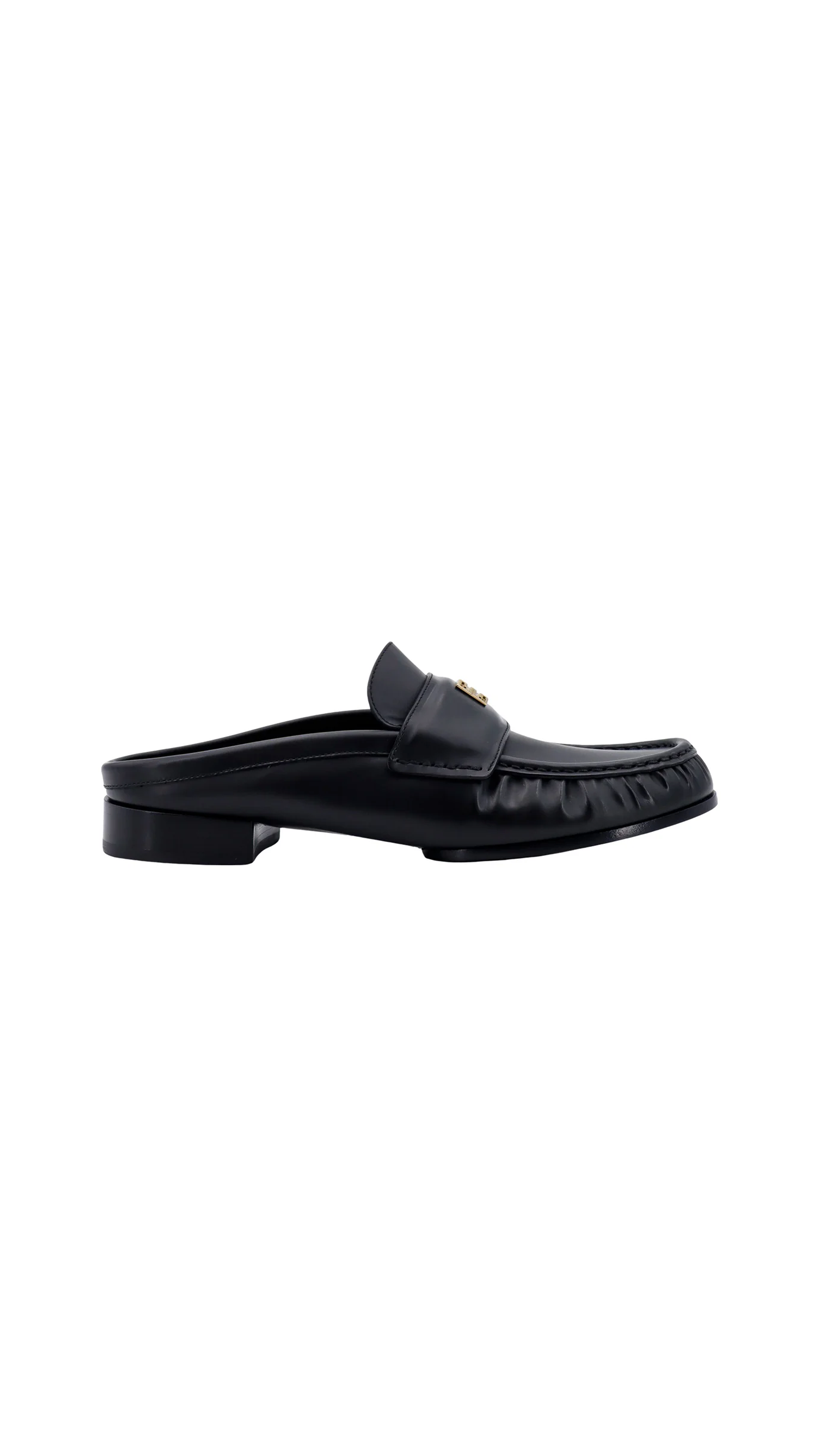 Black Leather Mule With Metallic 4G Logo - Black