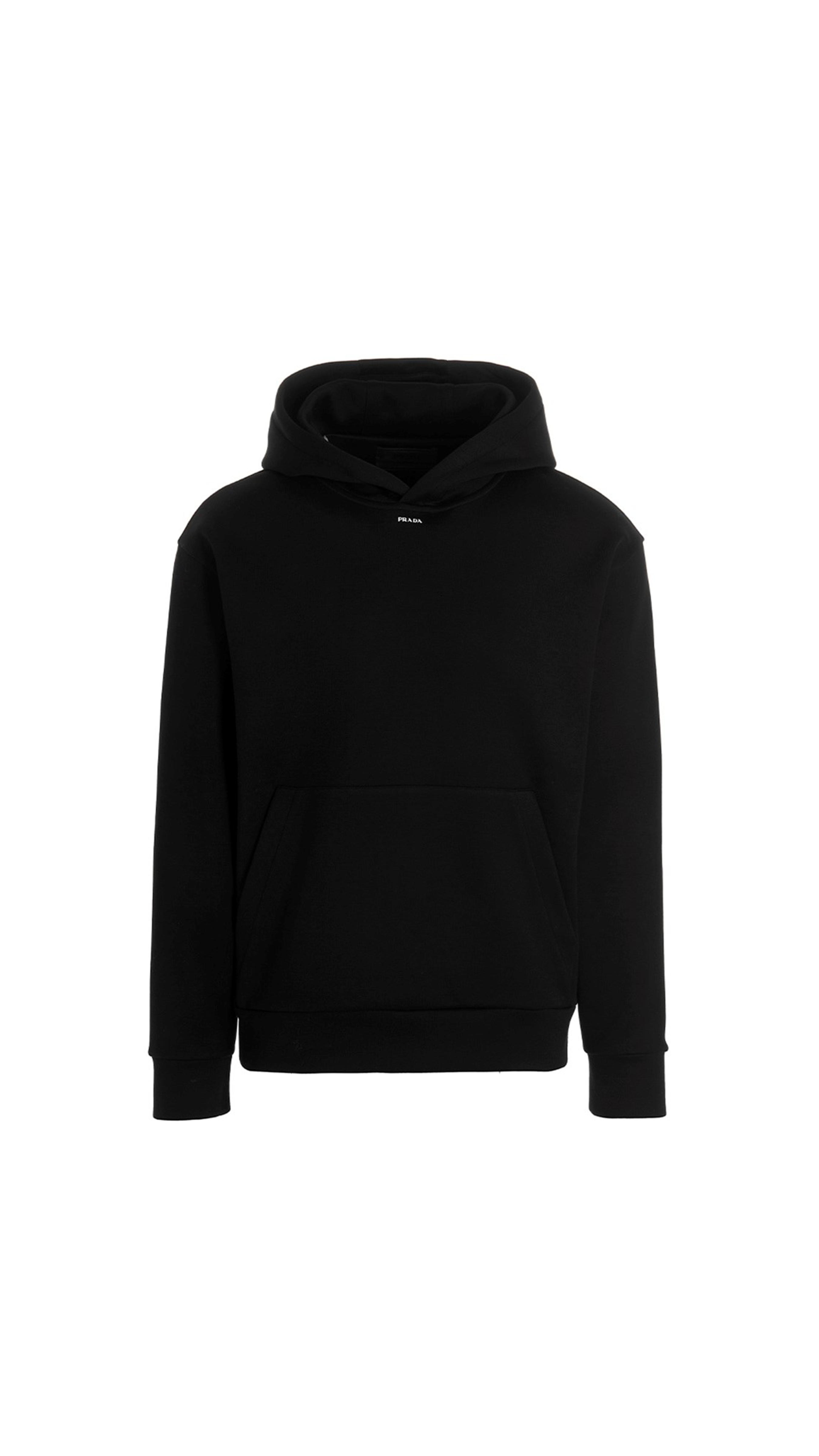 Prada Logo Detailed Drawstring Hoodie - Black