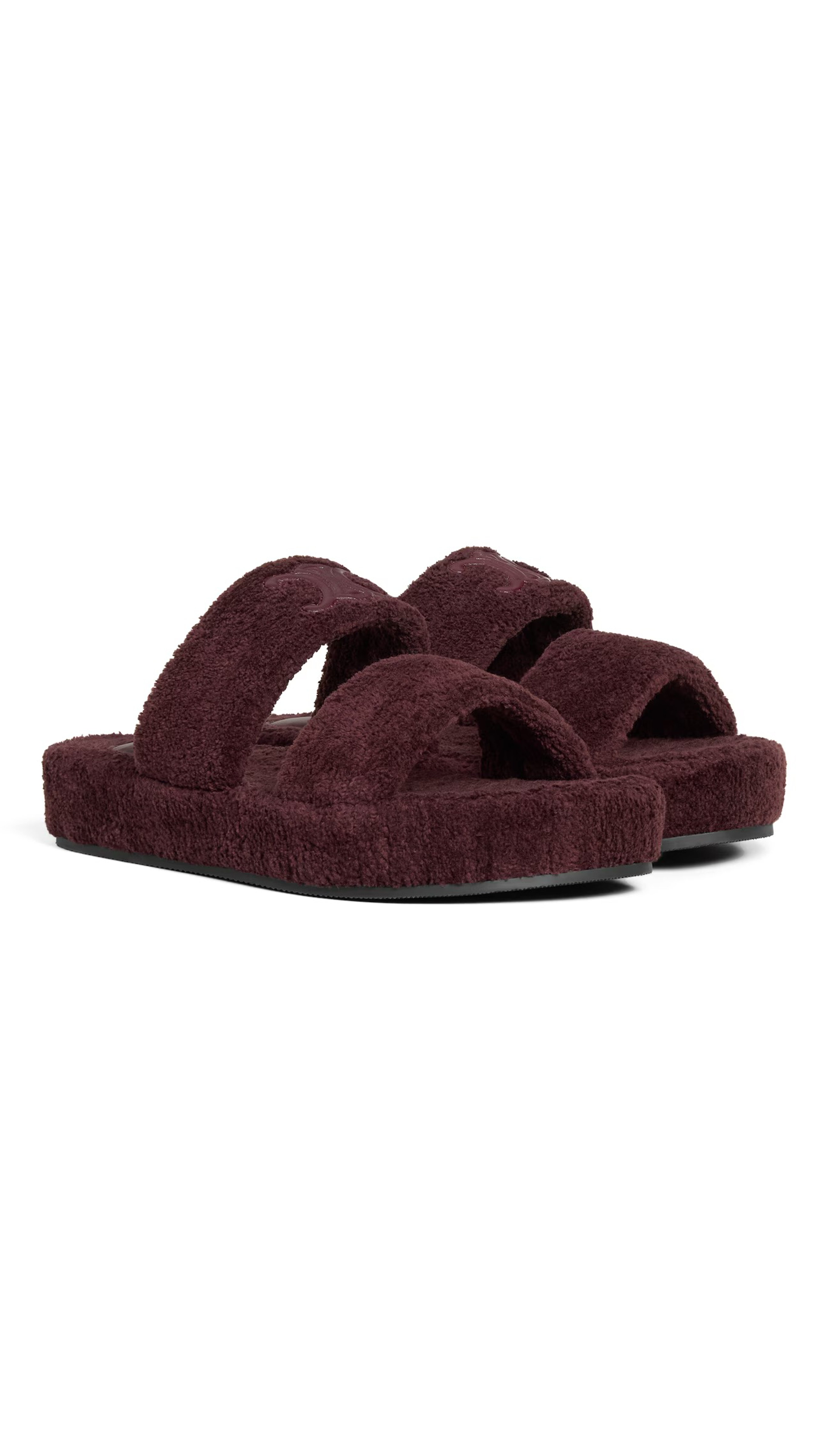 Celine Slides Triomphe in Sponge Fabric - Dark Burgundy