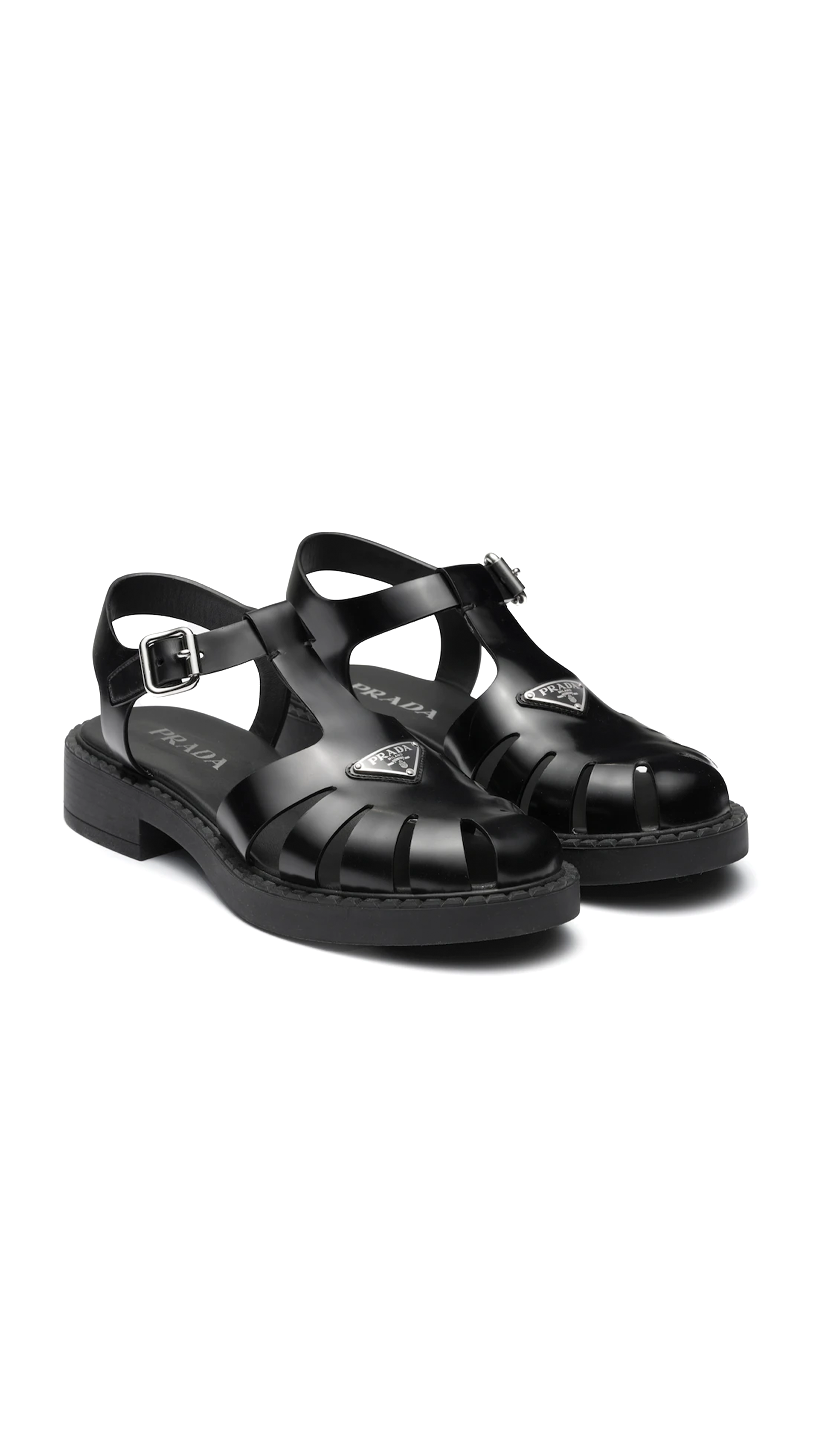 Brushed Leather Fisherman Sandals - Black