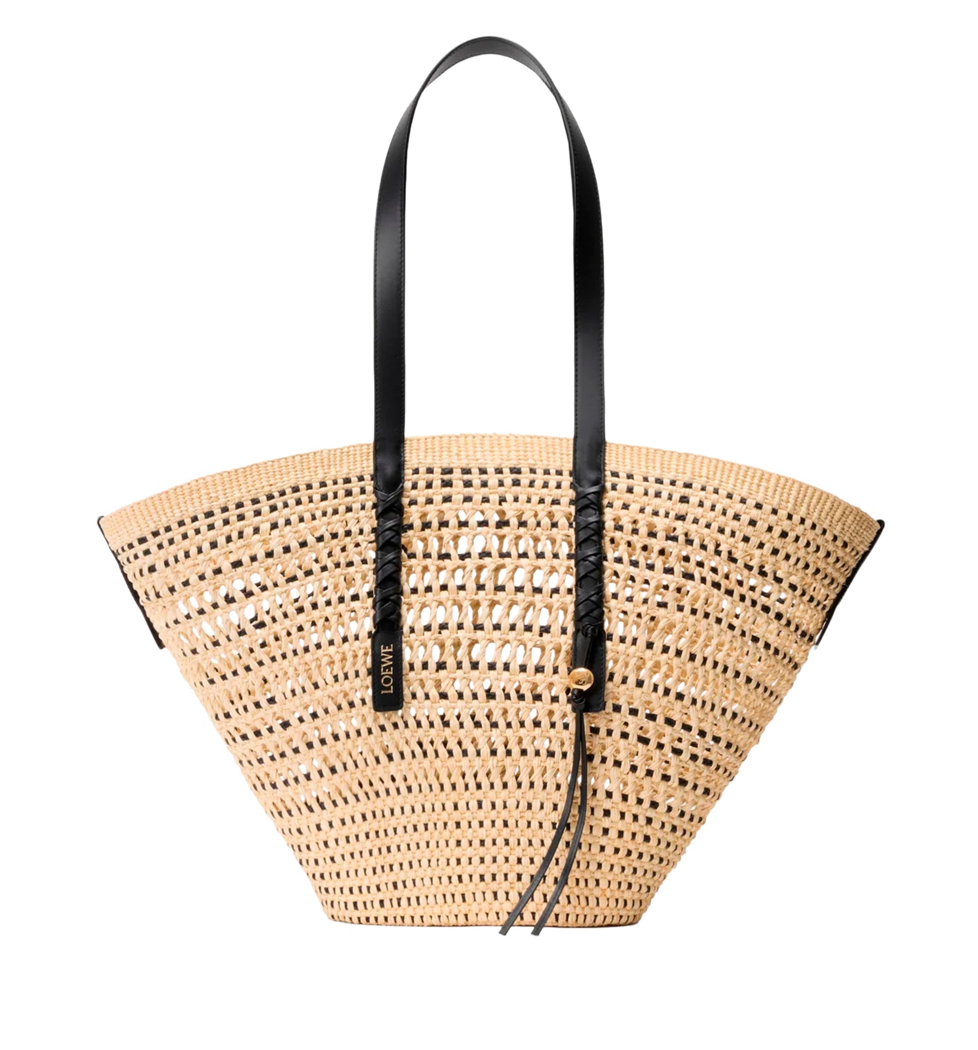 Large Braid basket in iraca palm and calfskin