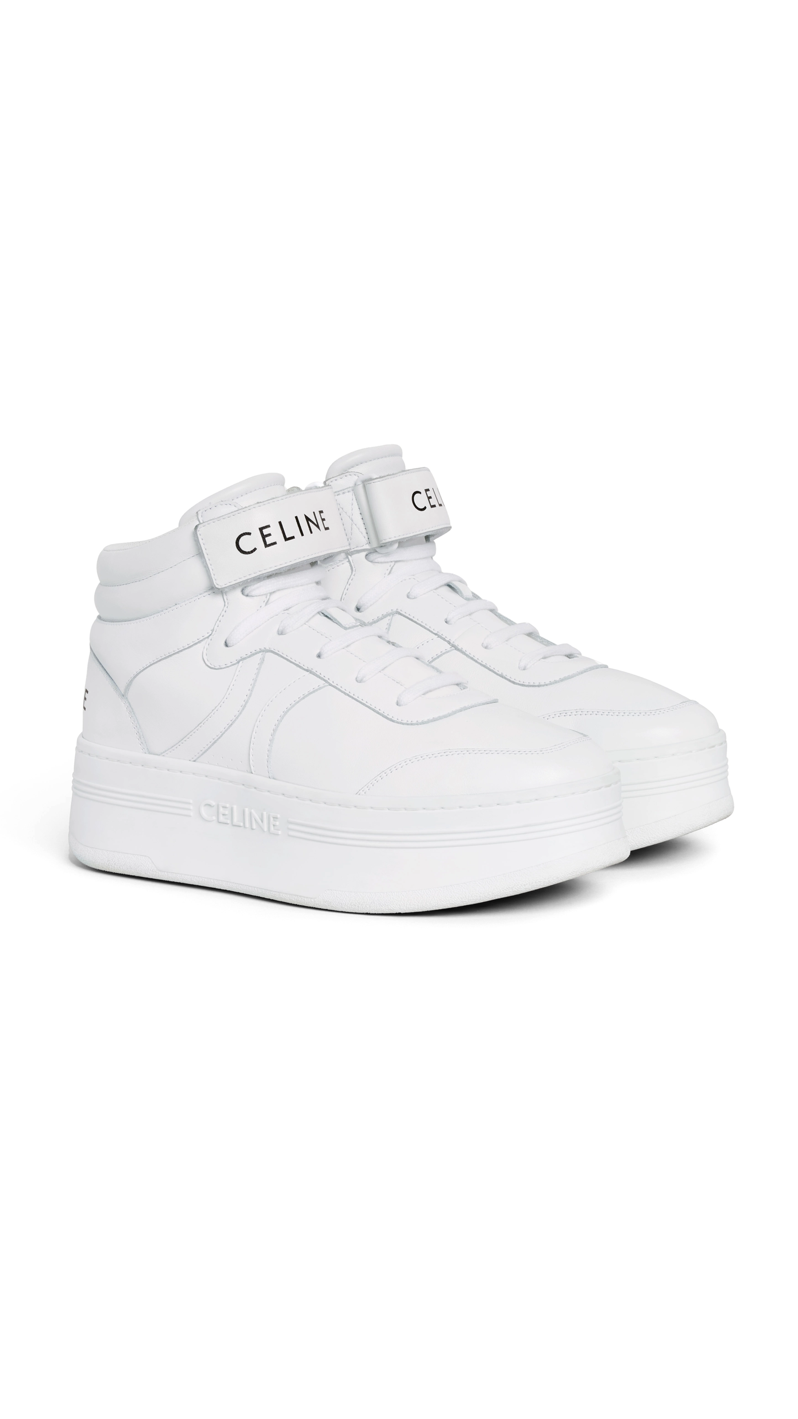 Mid Block Sneakers with Velcro and Wedge in Calfskin - Optic White