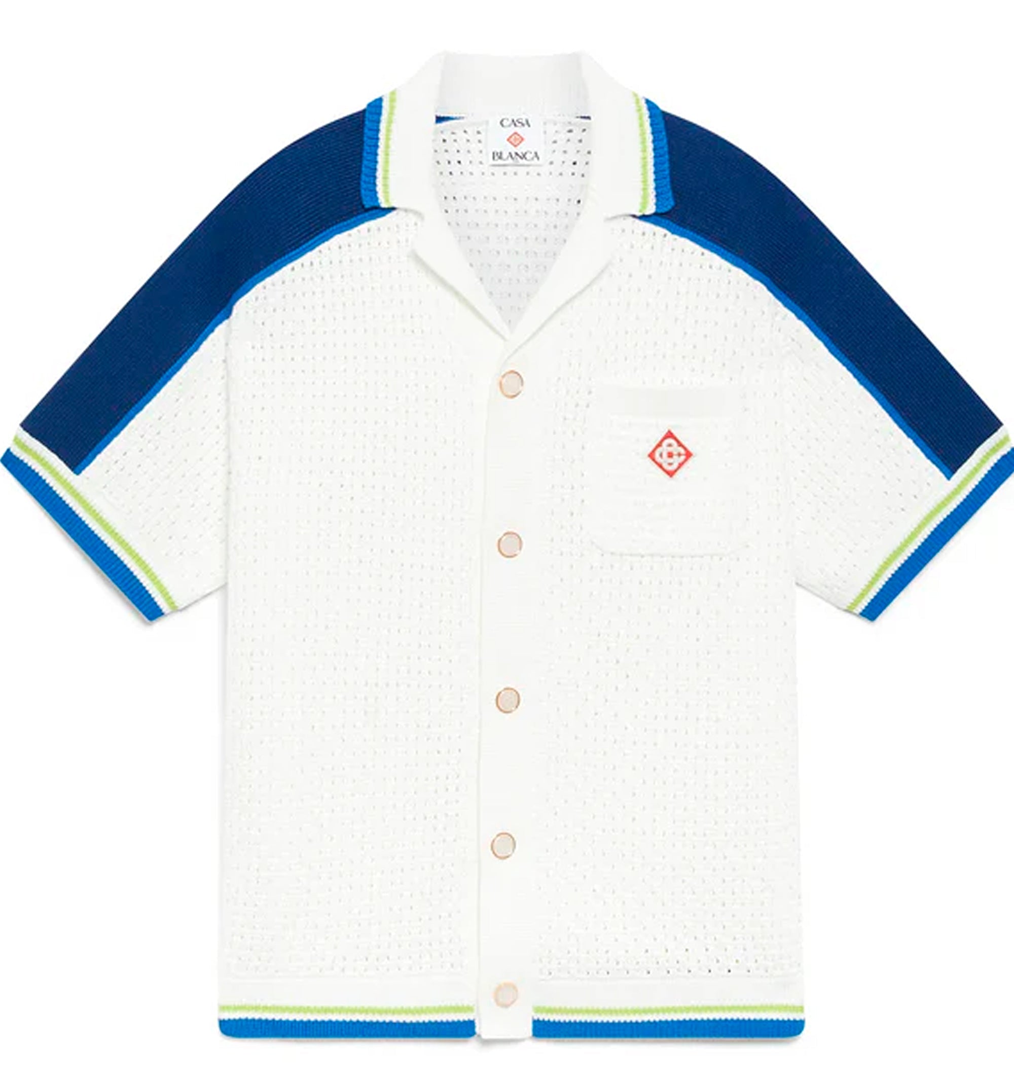 White & Blue Short Sleeve Crochet Shirt