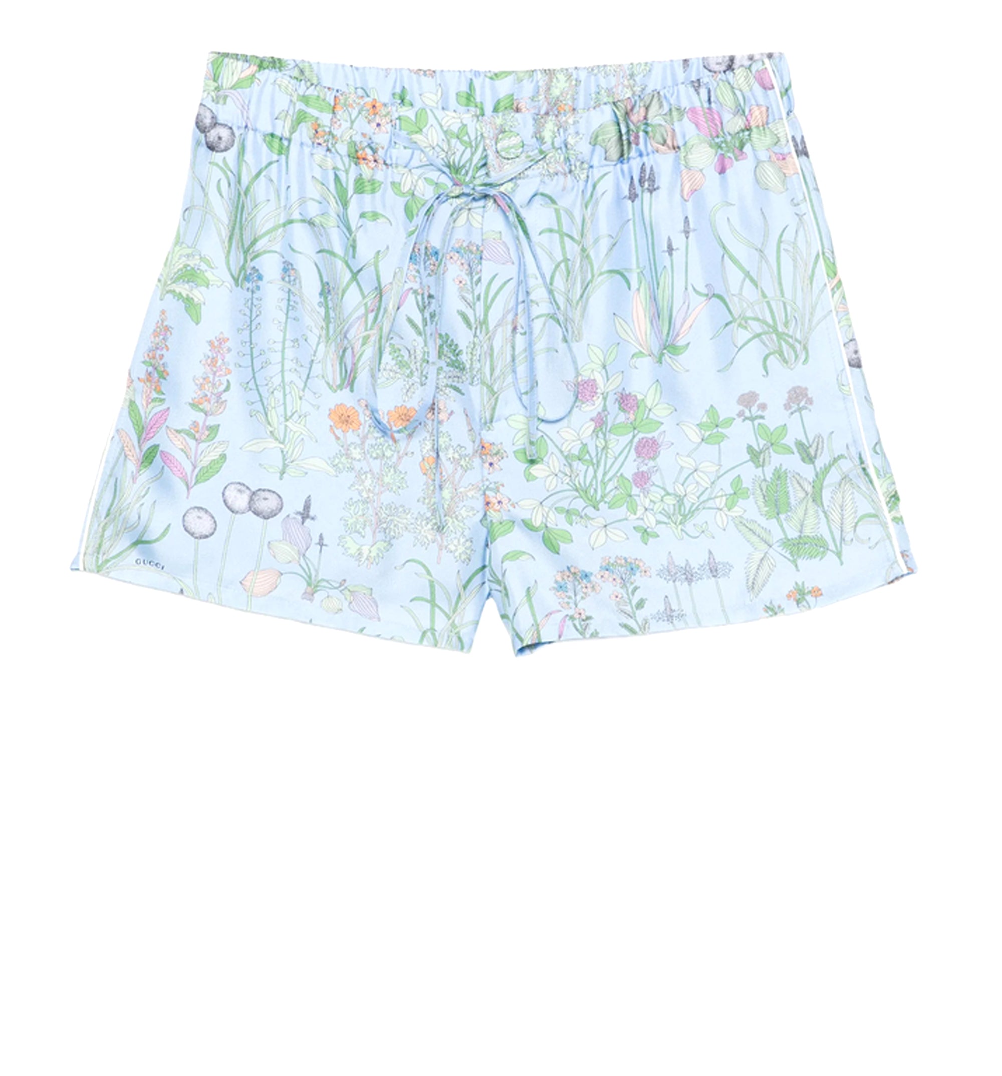 Blue Floral-Print Drawstring Shorts