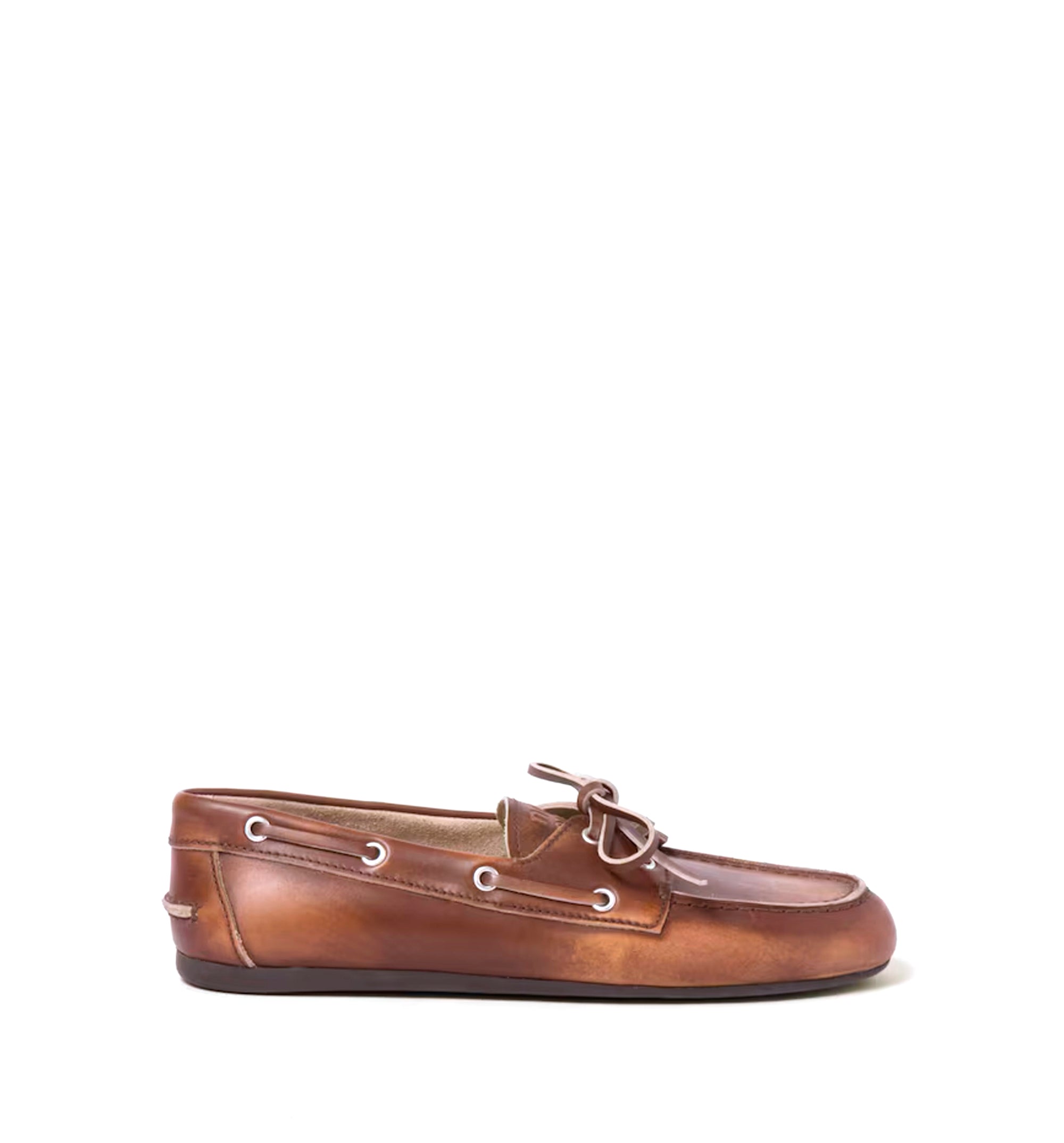Unlined bleached leather boat shoes