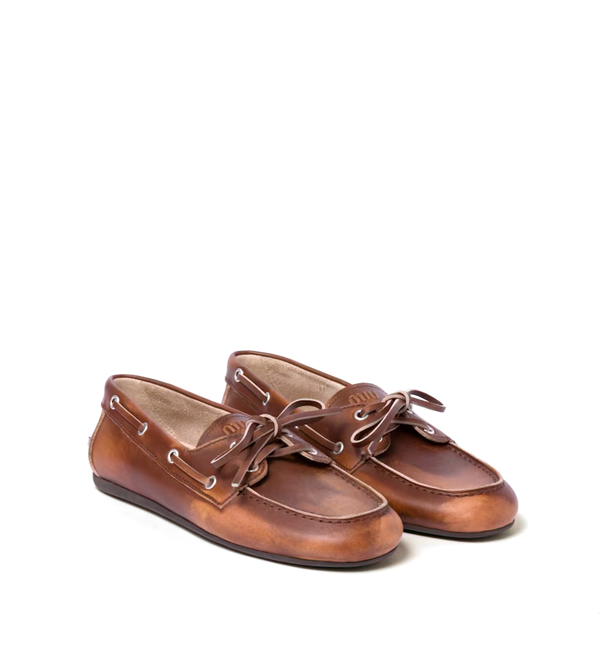 Unlined bleached leather boat shoes