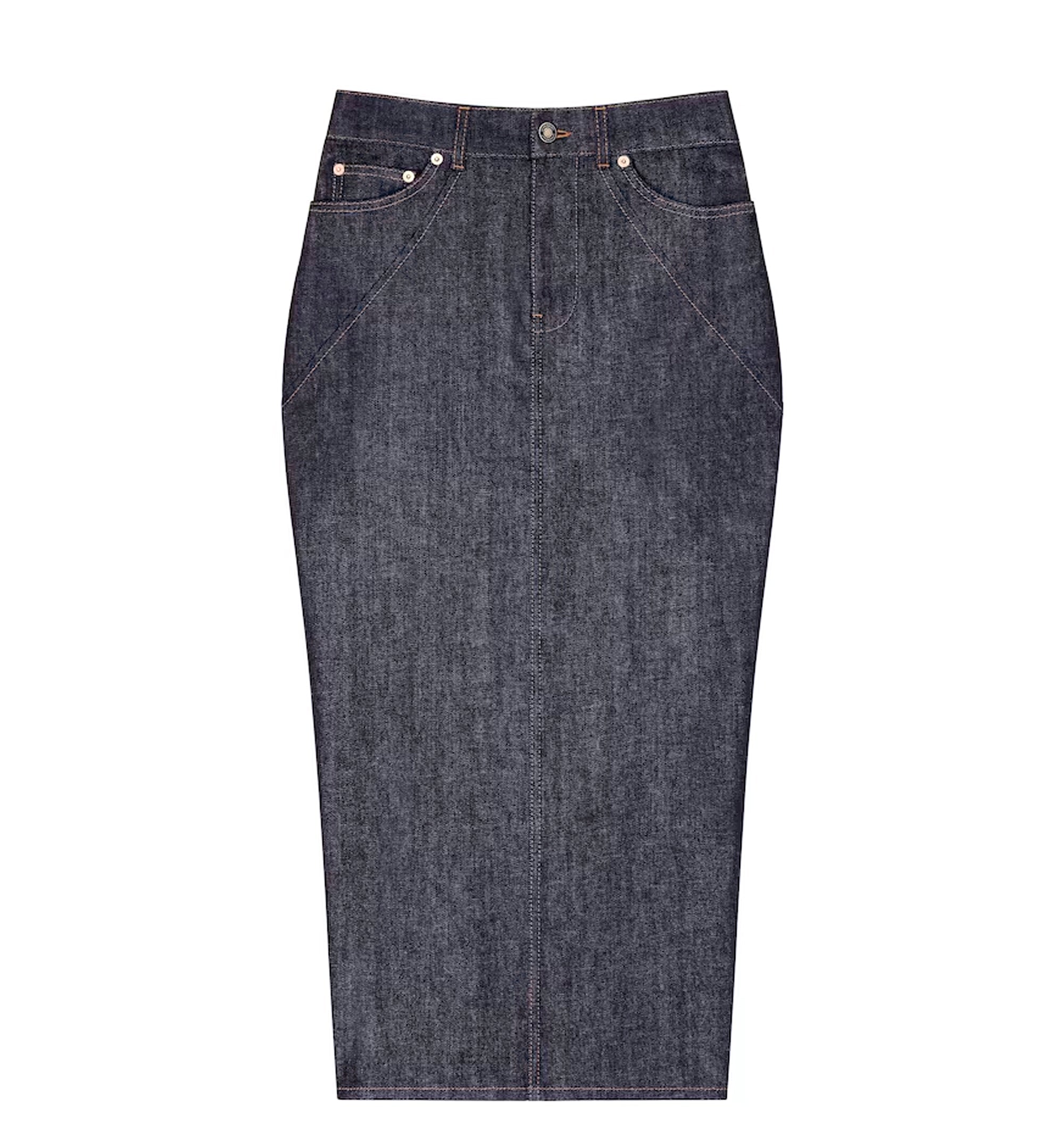 Midi kickback skirt in raw denim