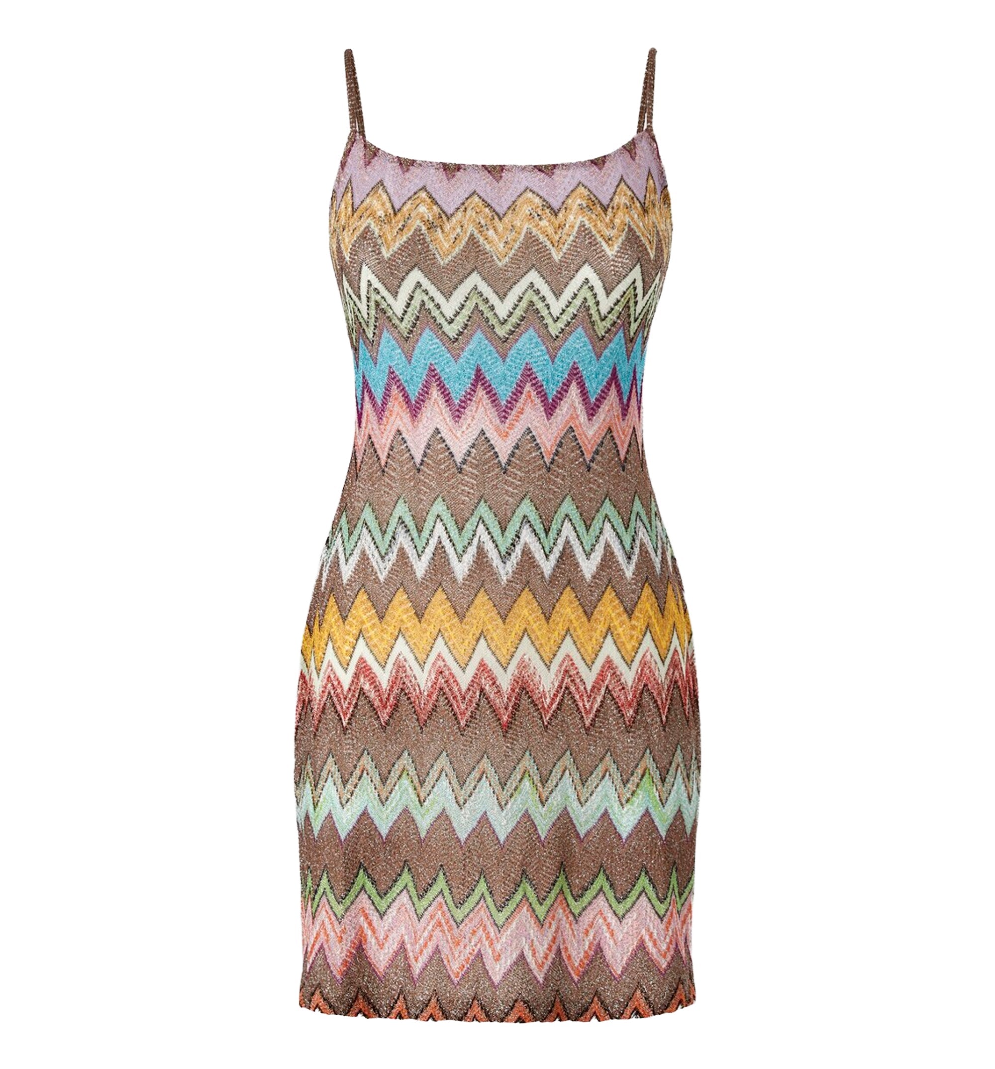 Mini cover-up dress in lamé viscose with macro zigzag pattern