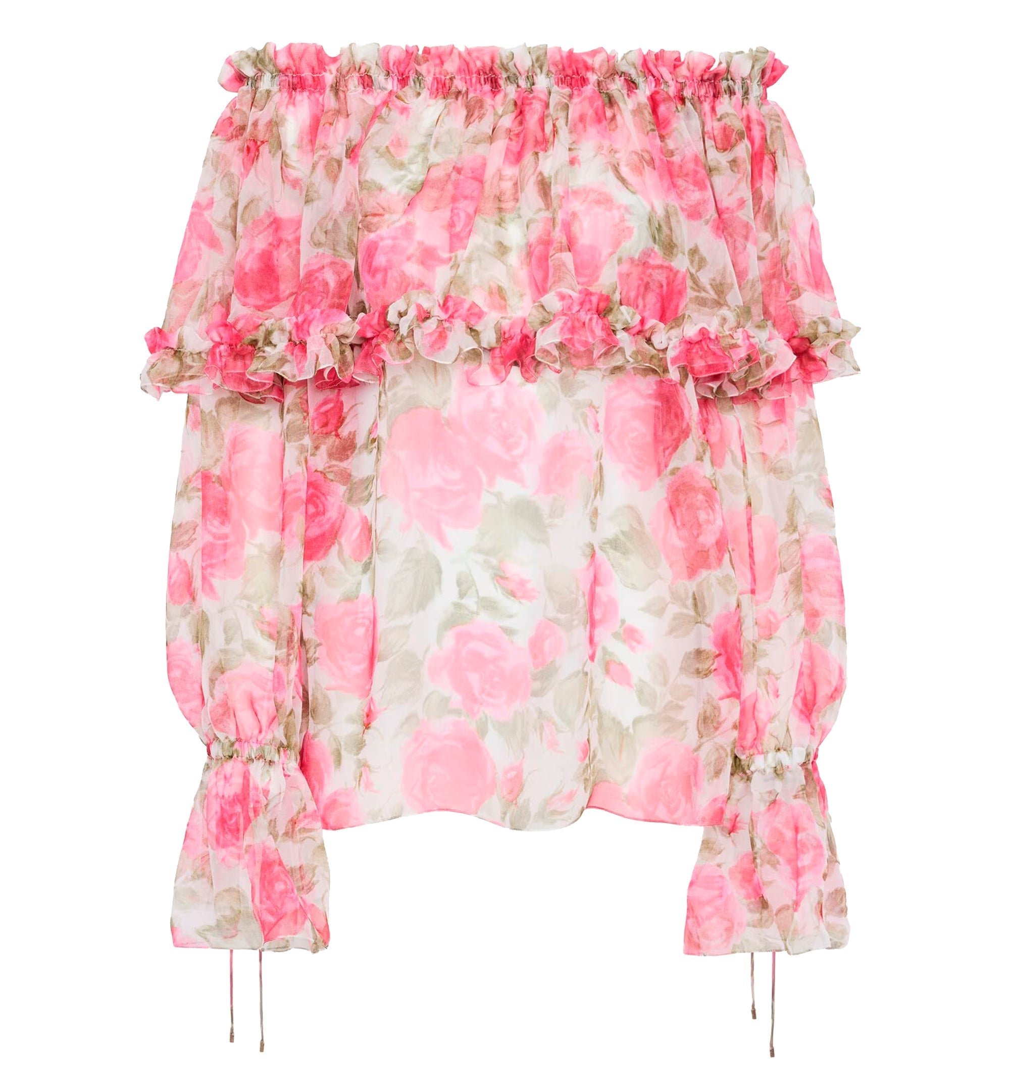 Off-the-shoulder puff-sleeve top in silk mousseline
