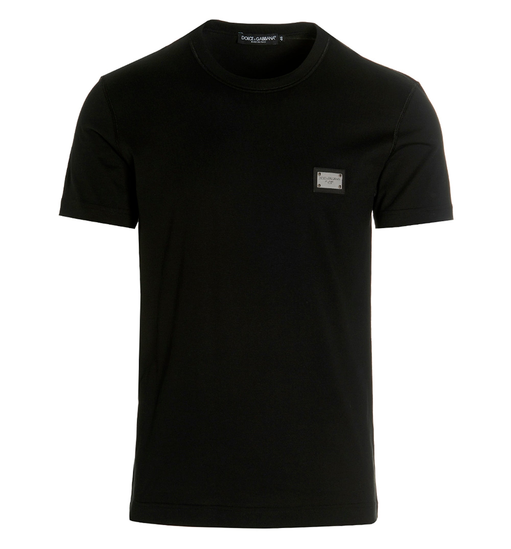 Cotton V-neck T-shirt with branded tag