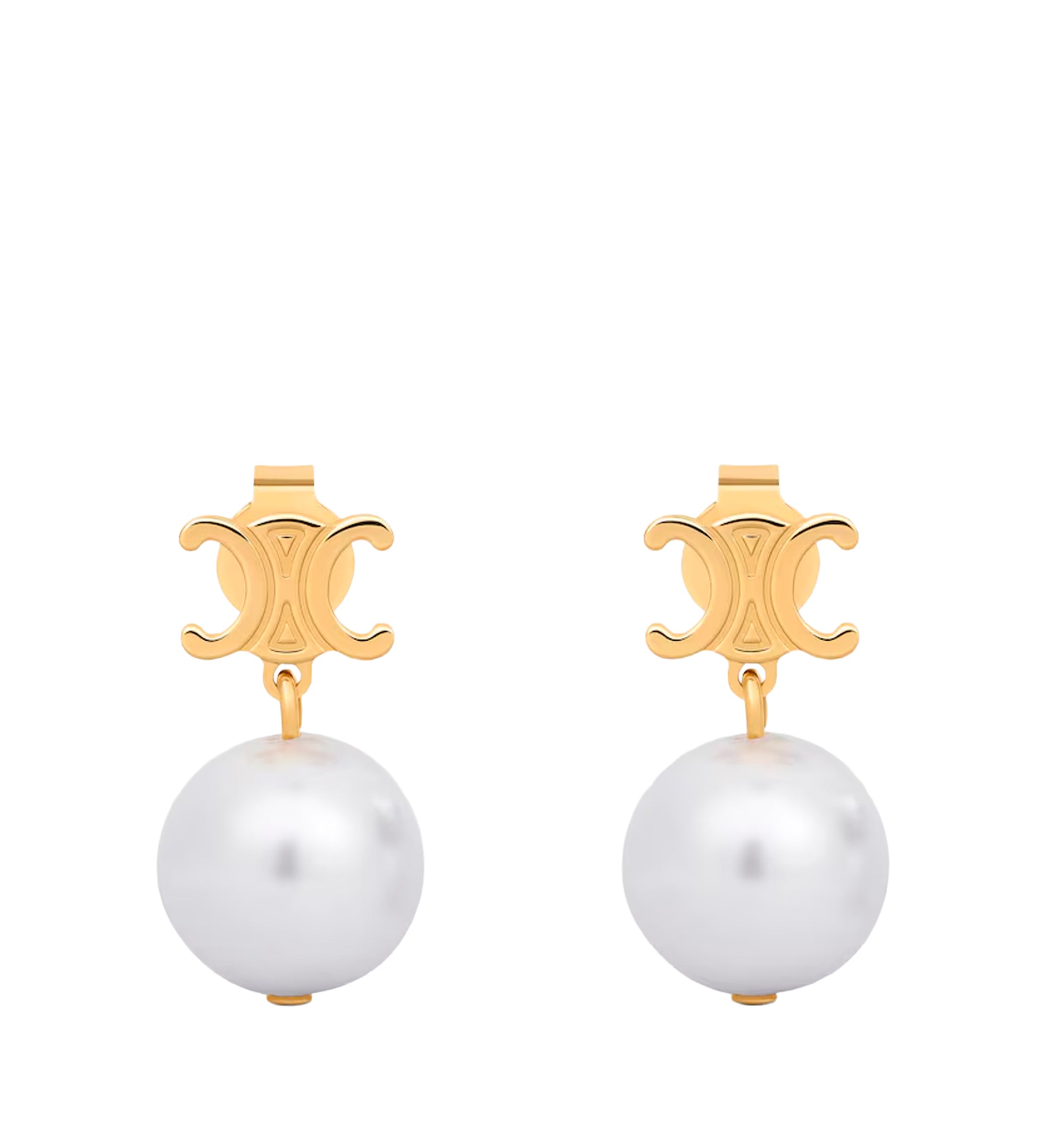 Les Perles Celine Earrings In Brass With Gold Finish And Resin Pearls